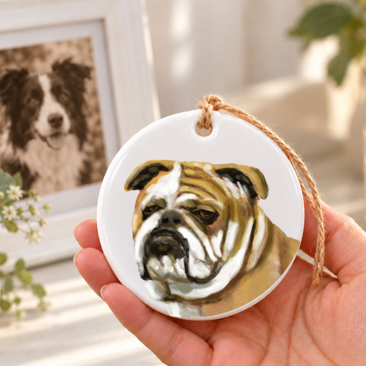 English Bulldog Ceramic Ornament - MerikaArt