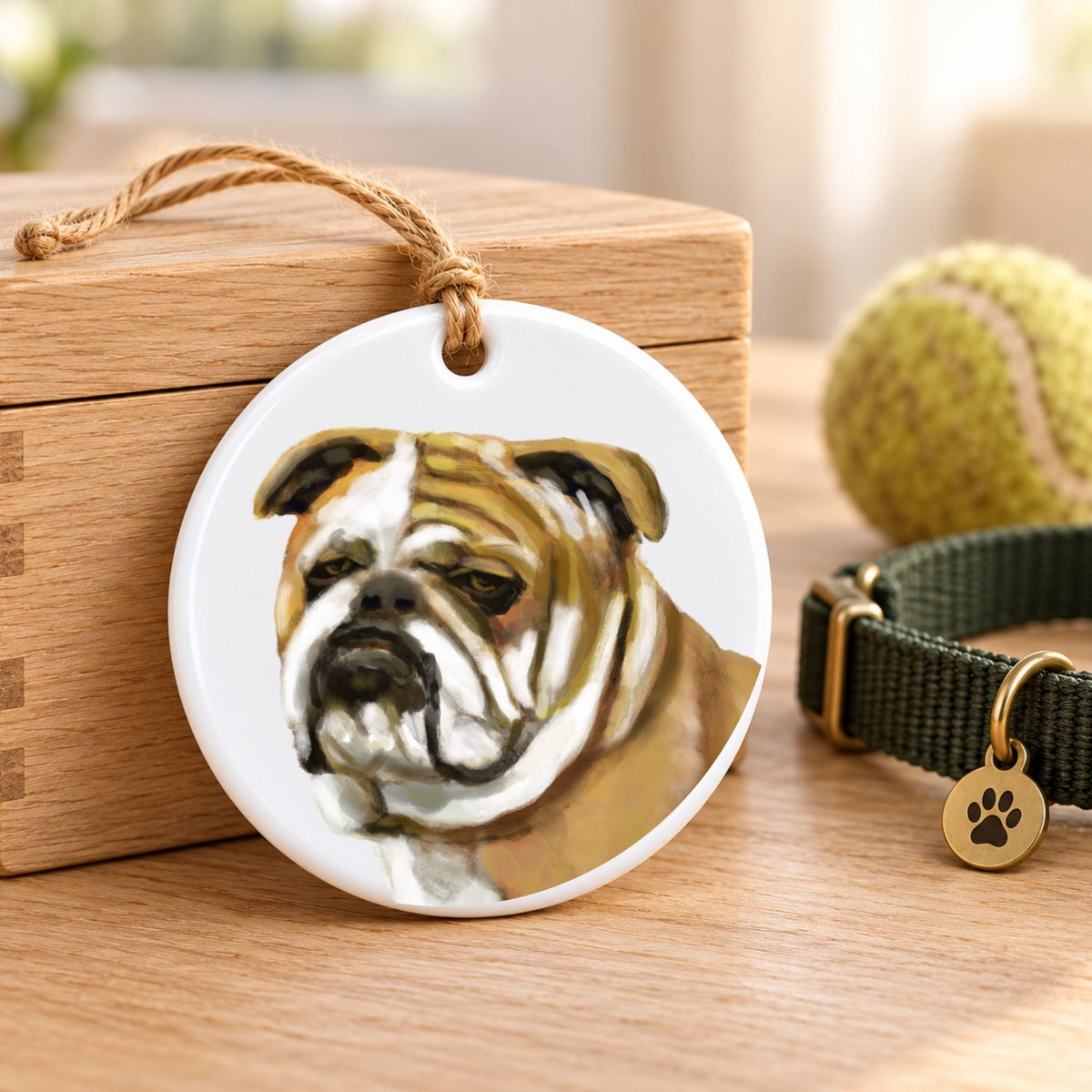English Bulldog Ceramic Ornament - MerikaArt