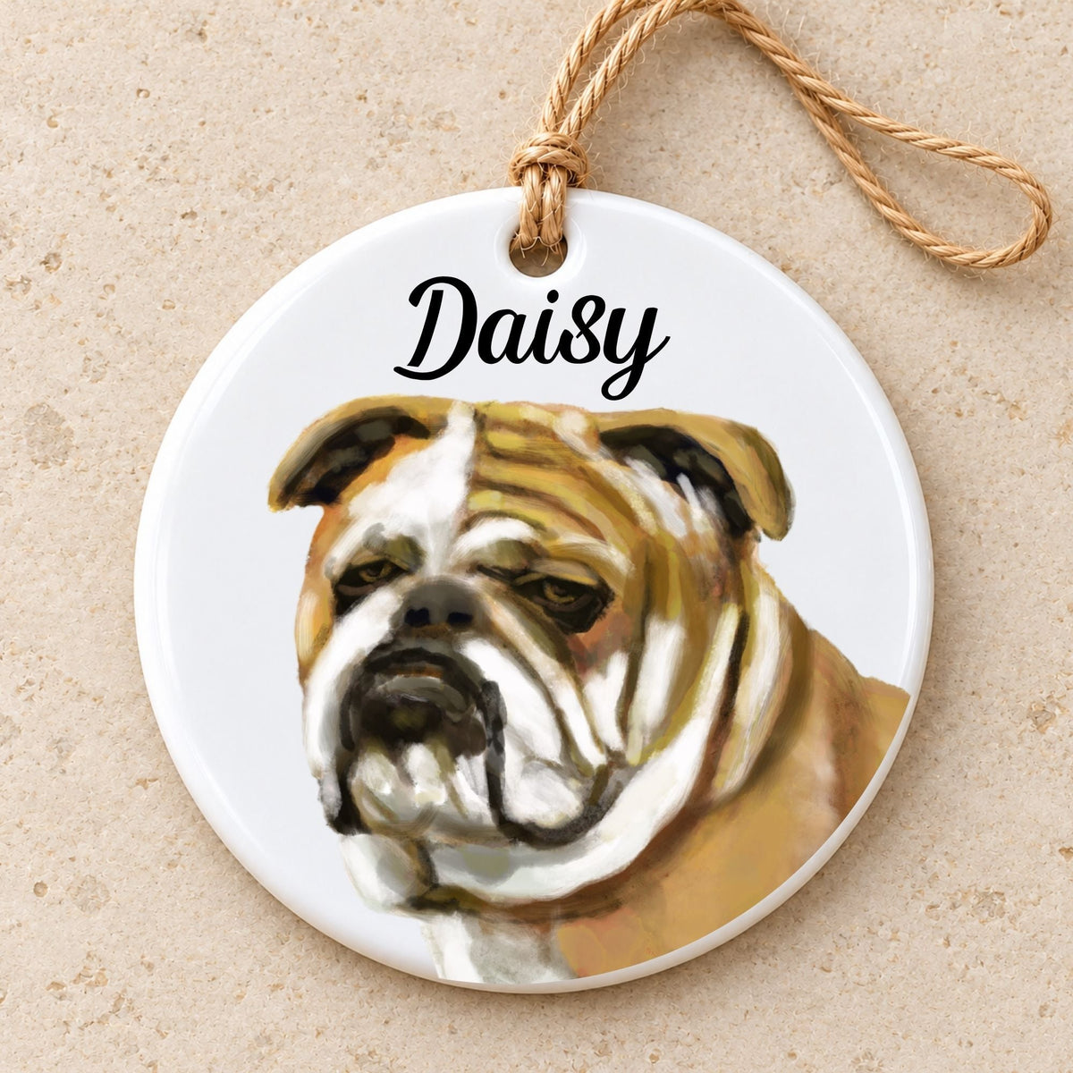 English Bulldog Ceramic Ornament - MerikaArt