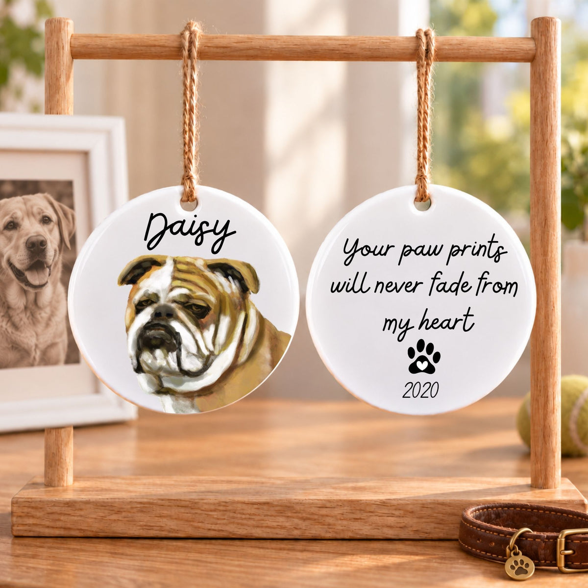 English Bulldog Ceramic Ornament - MerikaArt