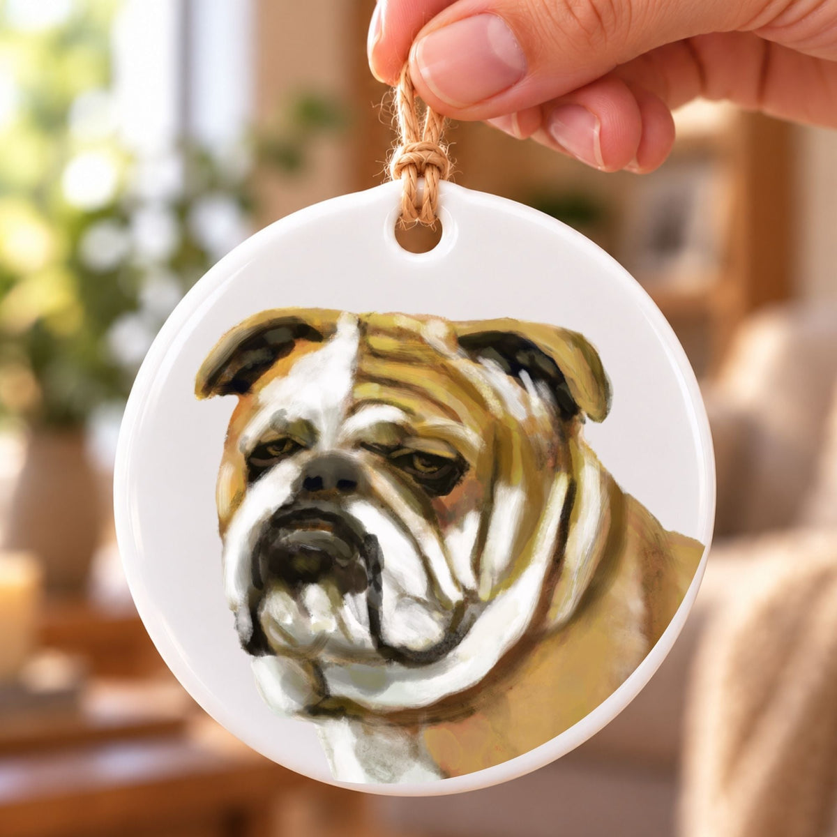English Bulldog Ceramic Ornament - MerikaArt