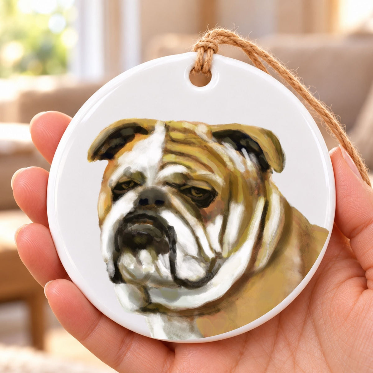 English Bulldog Ceramic Ornament - MerikaArt