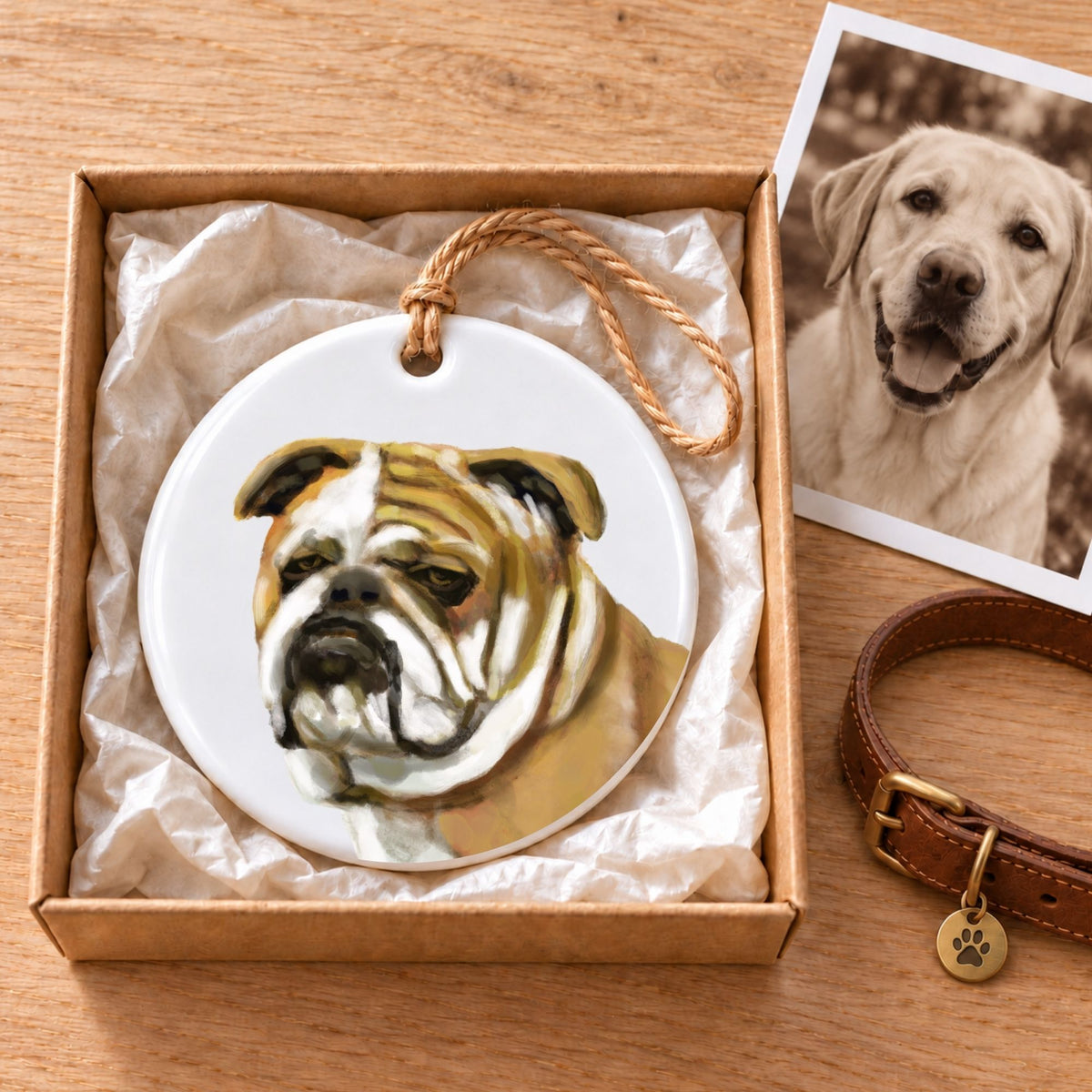 English Bulldog Ceramic Ornament - MerikaArt