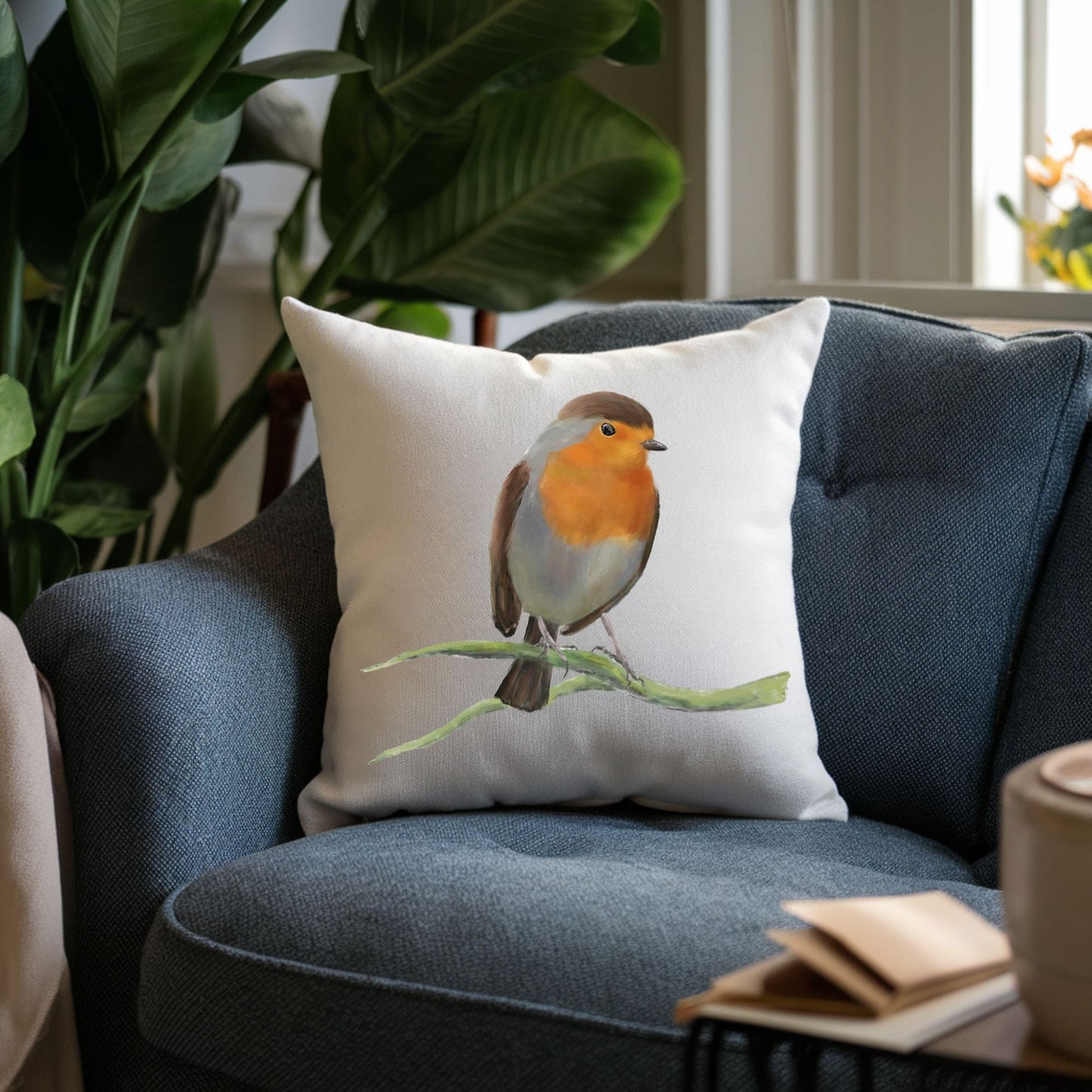 European Robin Bird Pillow - MerikaArt