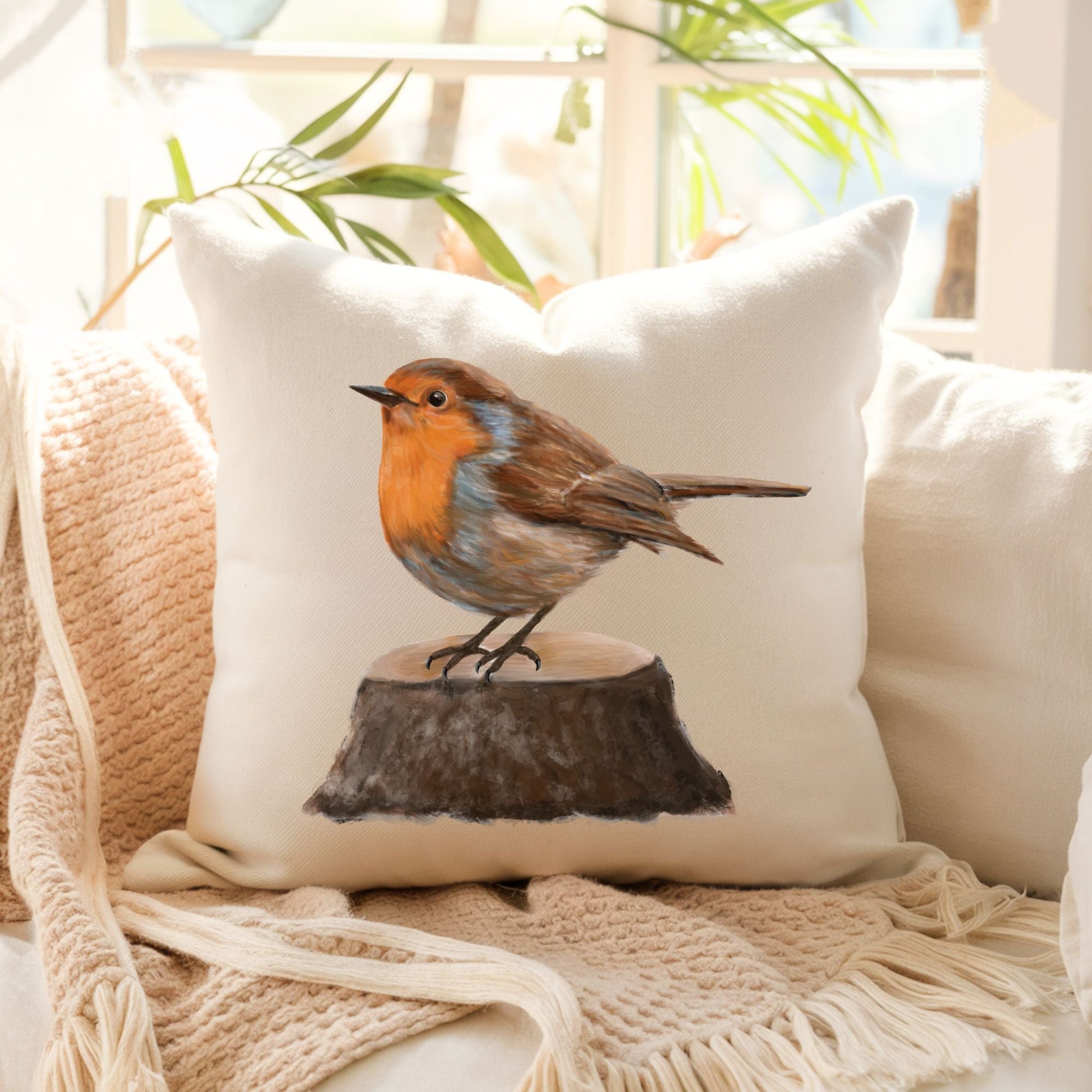 European Robin Bird Pillow - MerikaArt