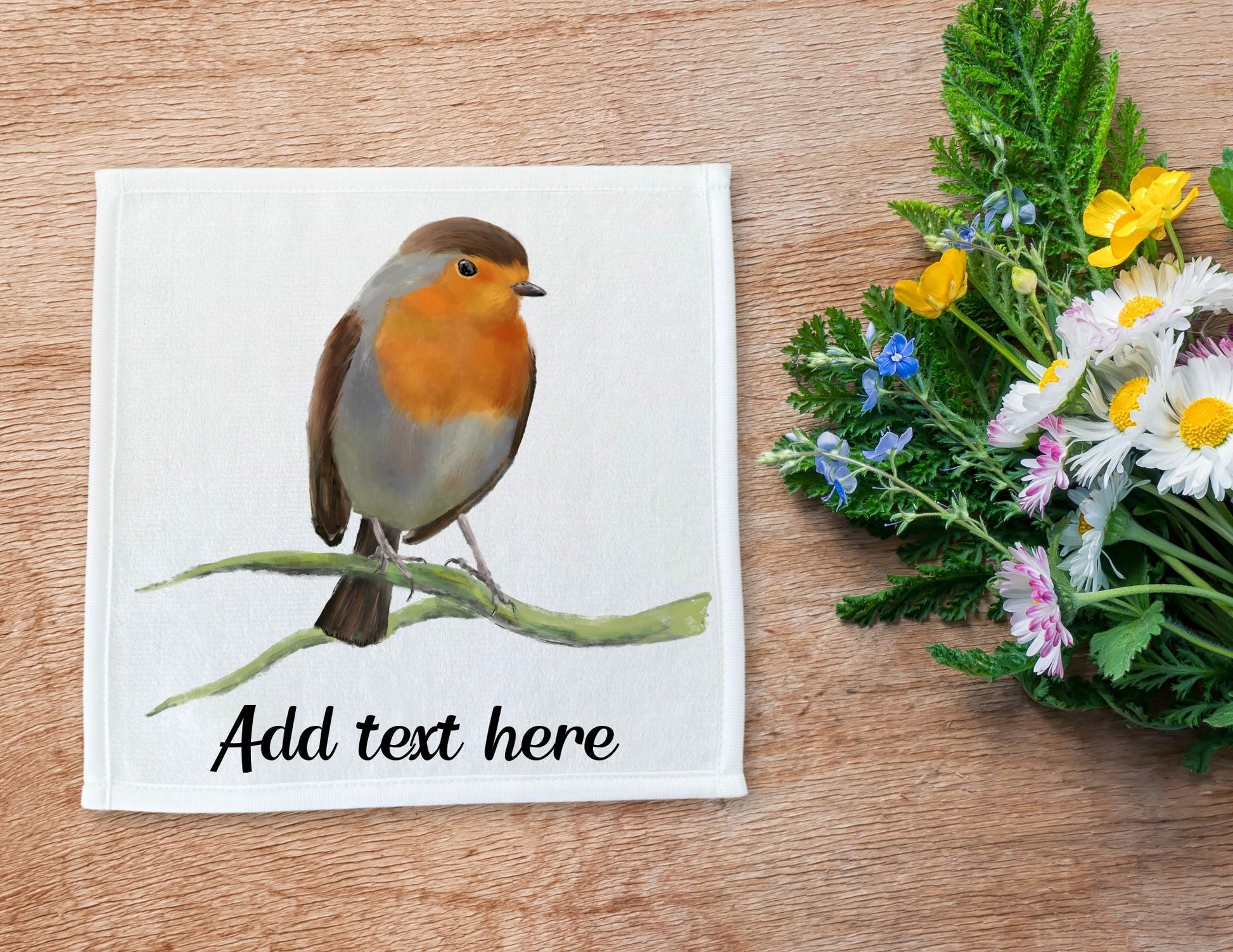 European Robin Bird Washcloth - MerikaArt