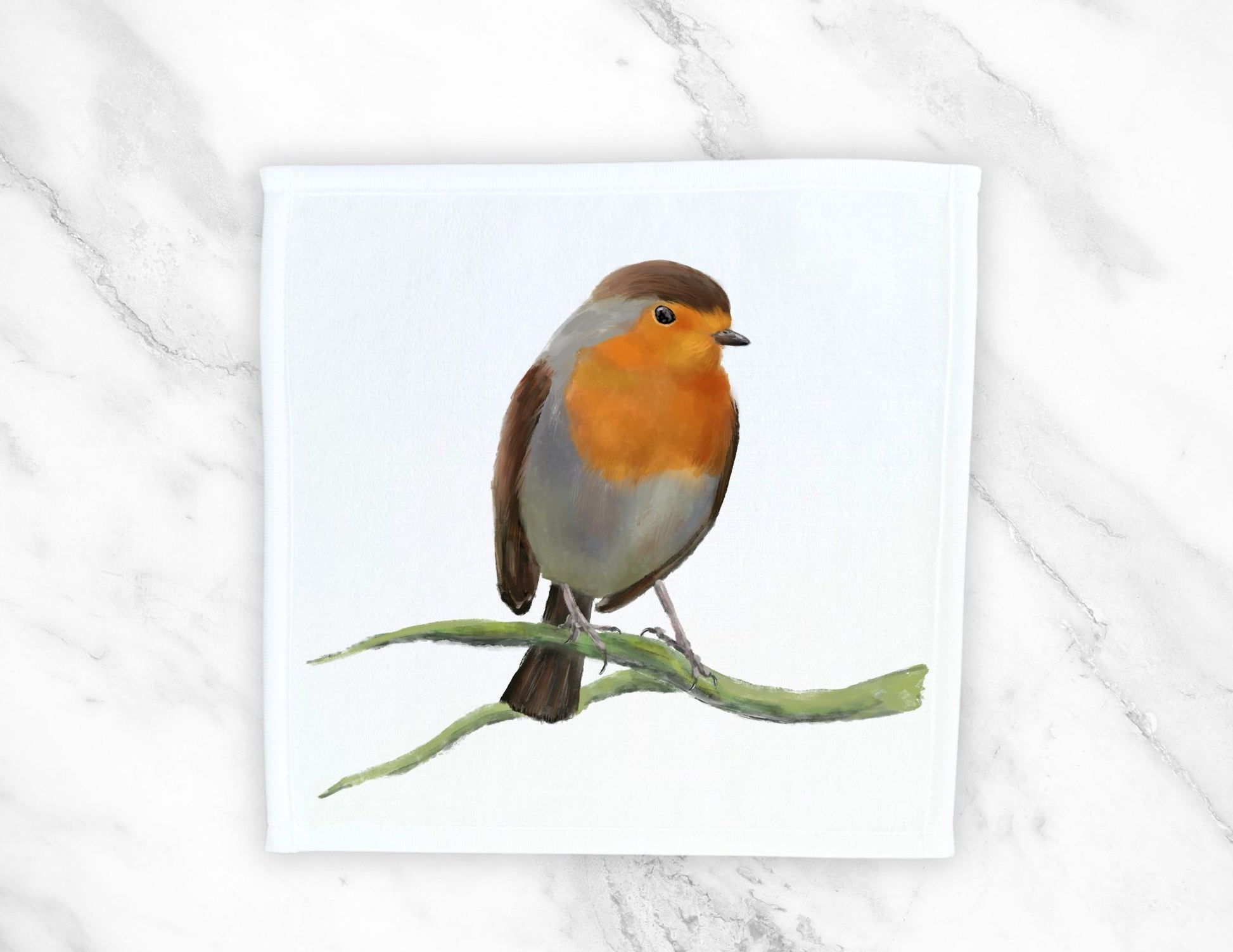 European Robin Bird Washcloth - MerikaArt