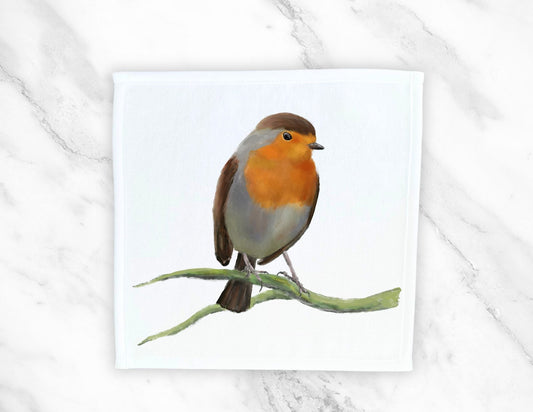 European Robin Bird Washcloth - MerikaArt