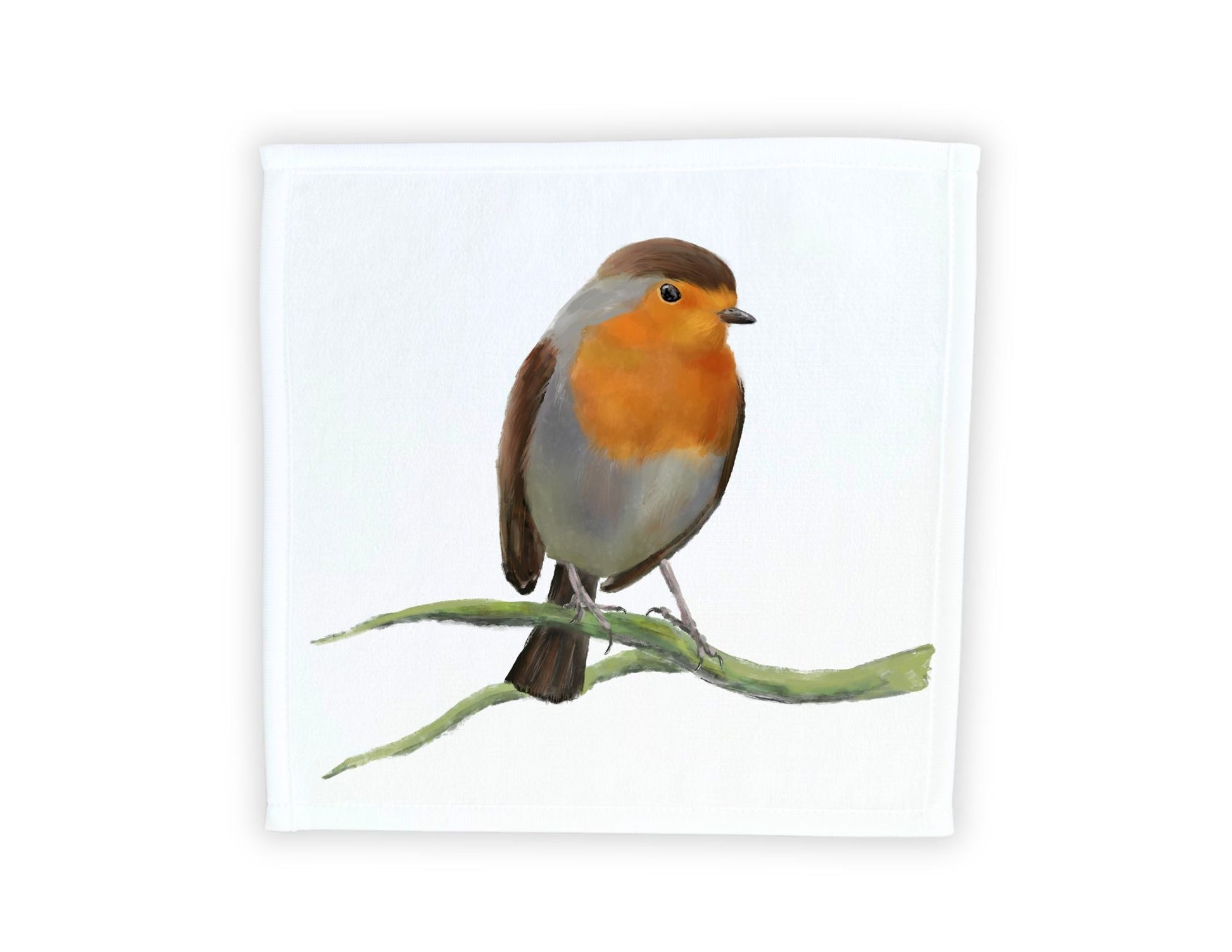 European Robin Bird Washcloth - MerikaArt