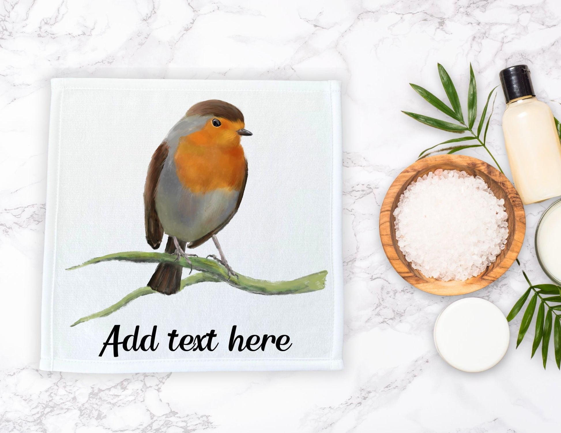 European Robin Bird Washcloth - MerikaArt