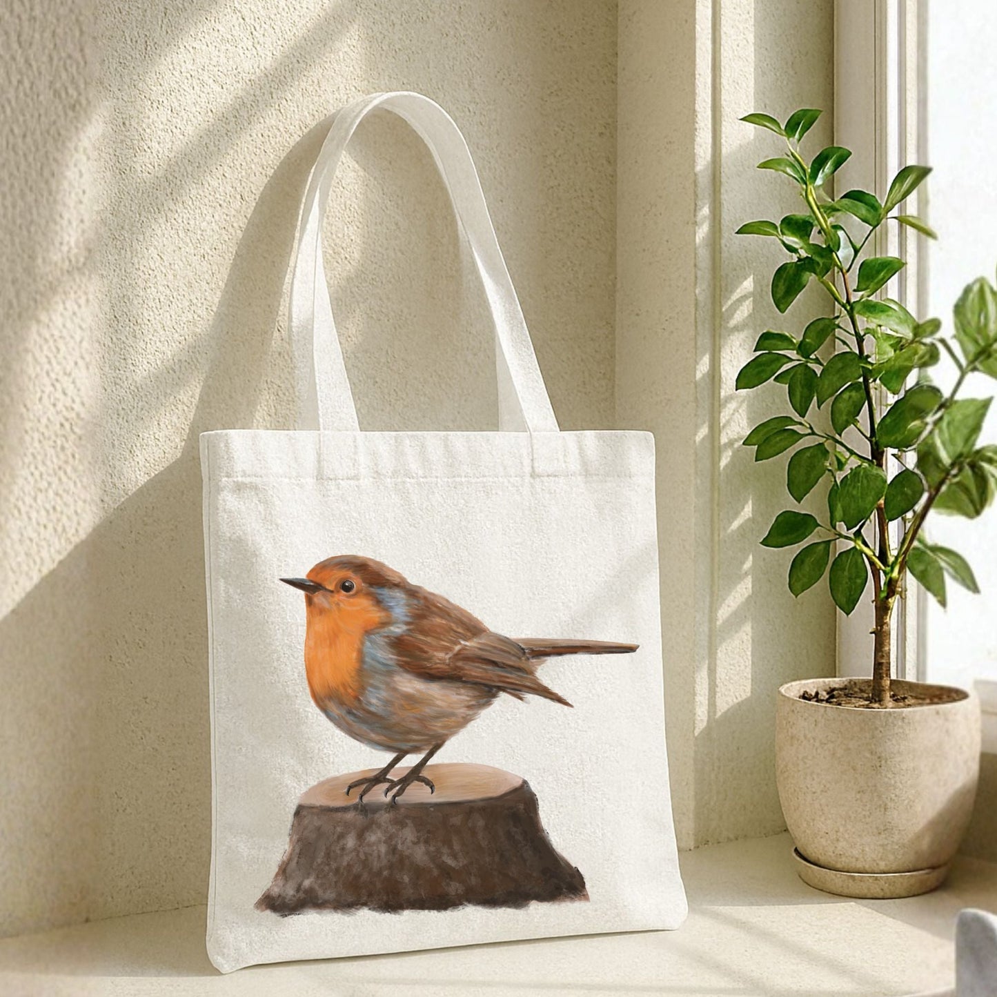 European Robin Canvas Tote Bag - MerikaArt