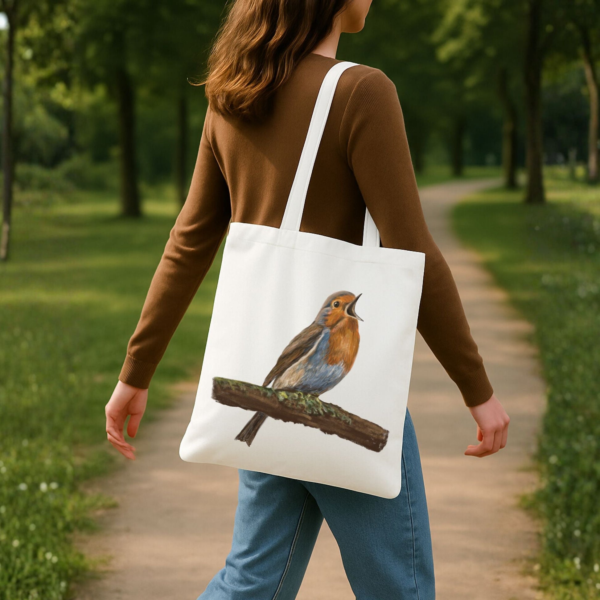 European Robin Canvas Tote Bag - MerikaArt
