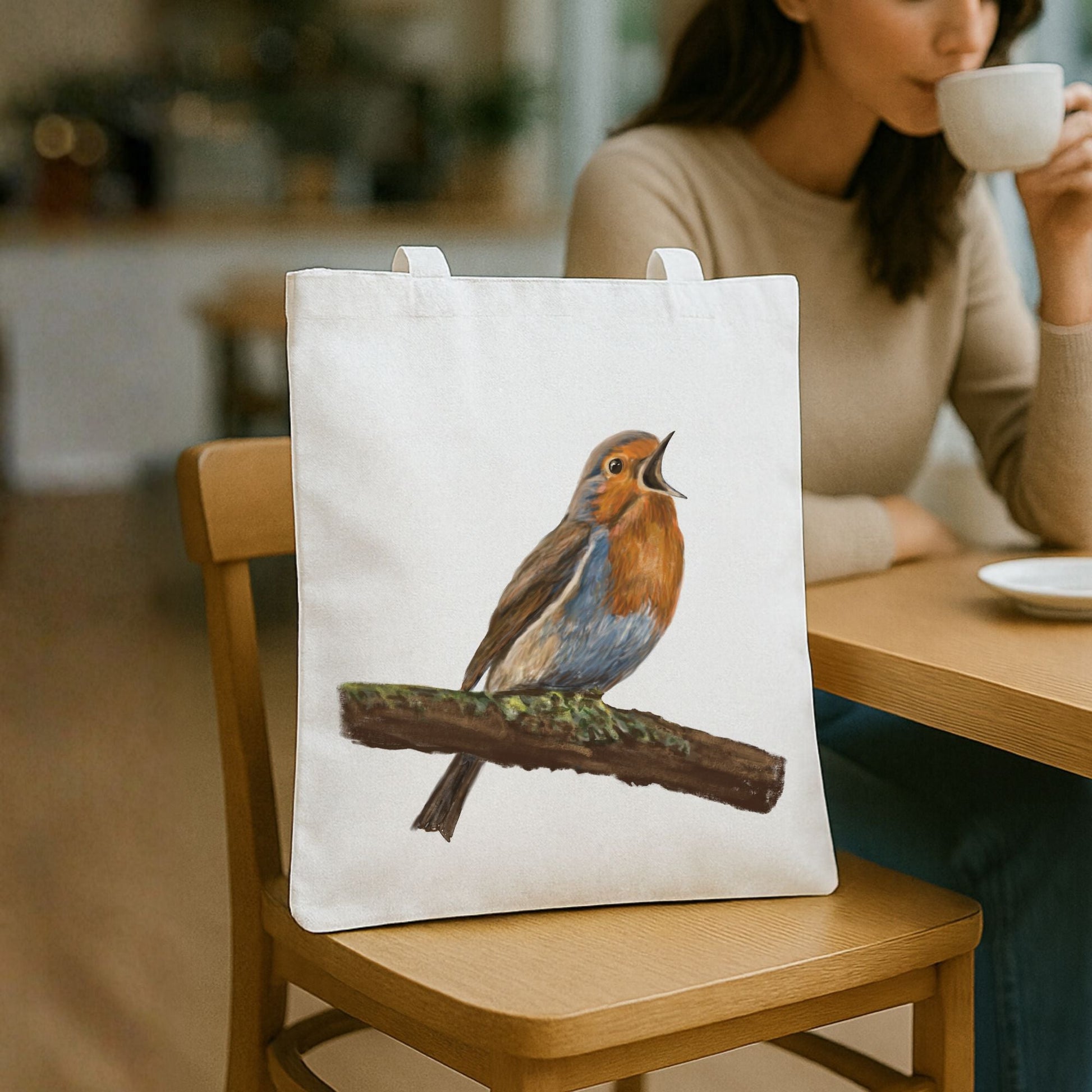 European Robin Canvas Tote Bag - MerikaArt