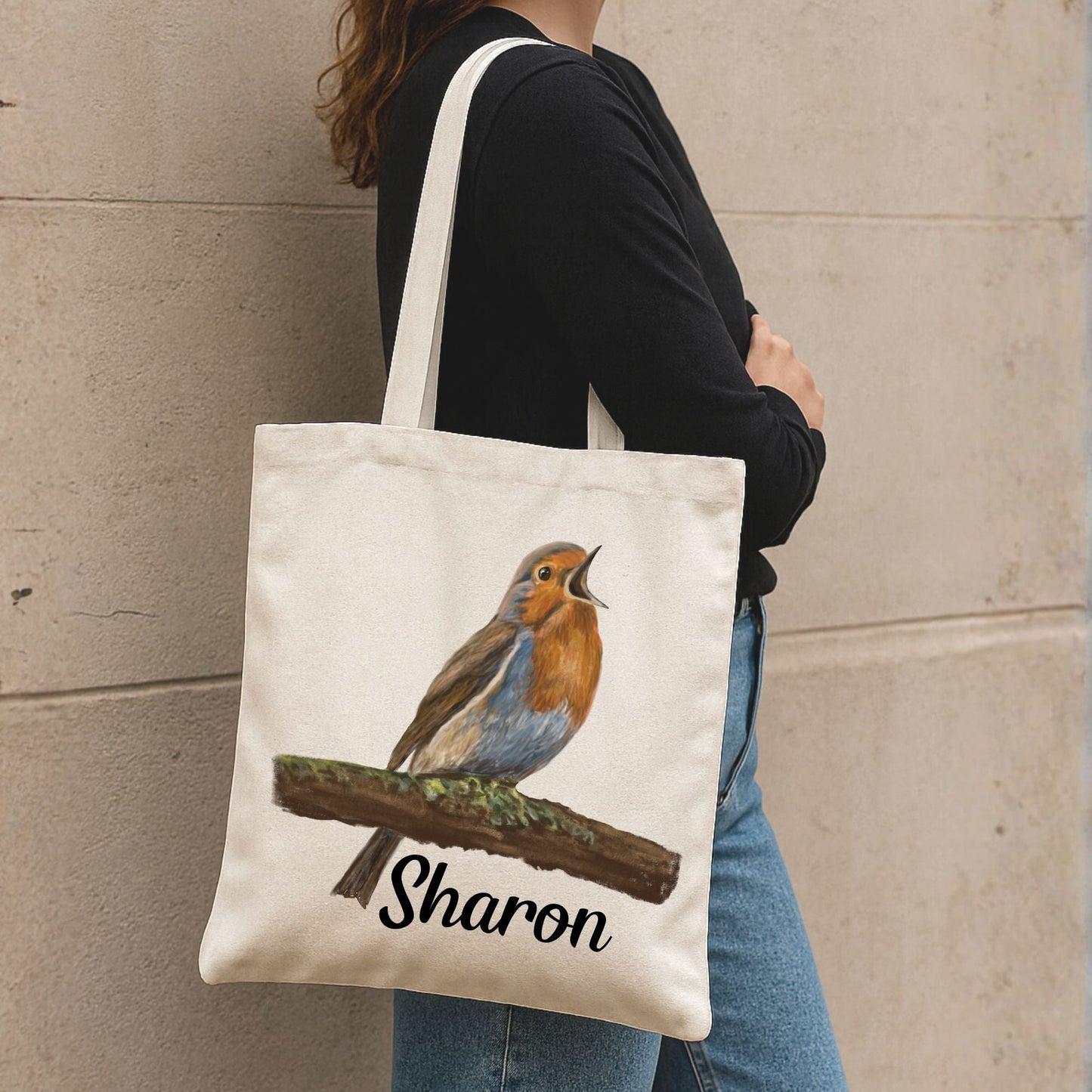 European Robin Canvas Tote Bag - MerikaArt