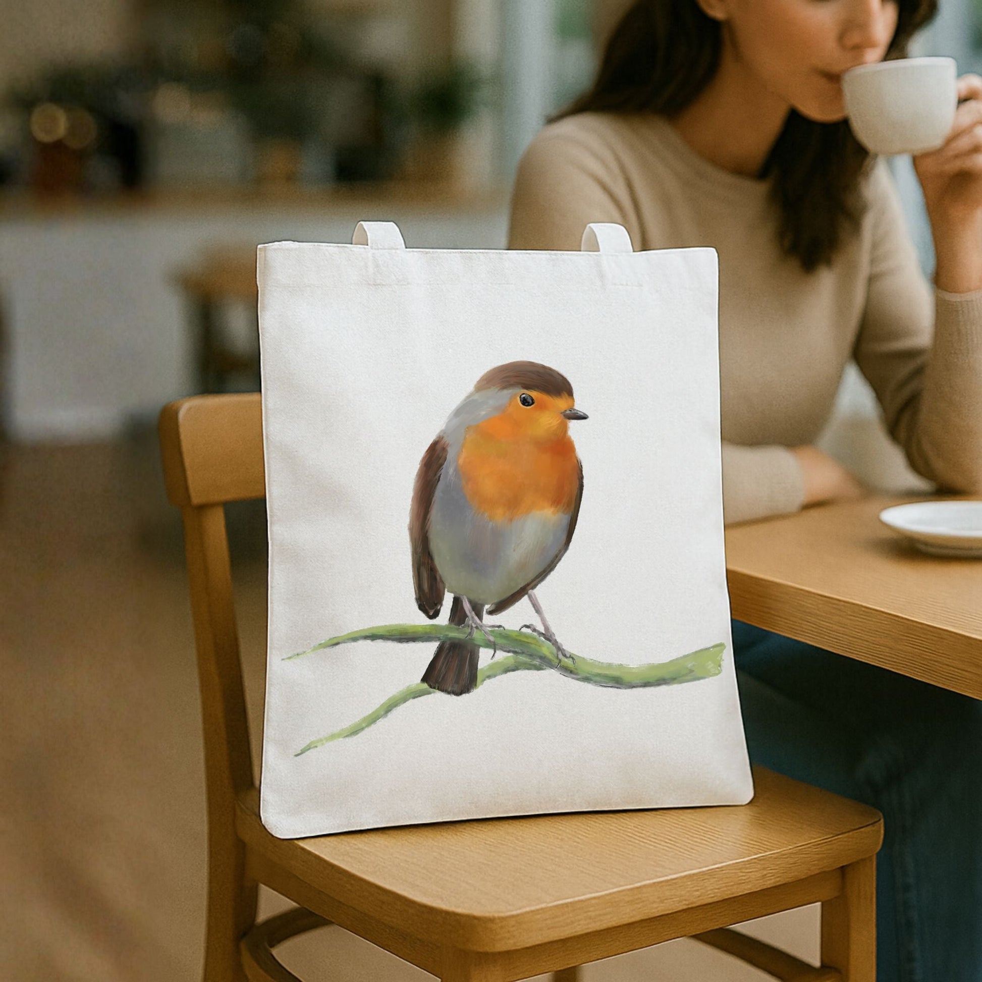 European Robin Canvas Tote Bag - MerikaArt