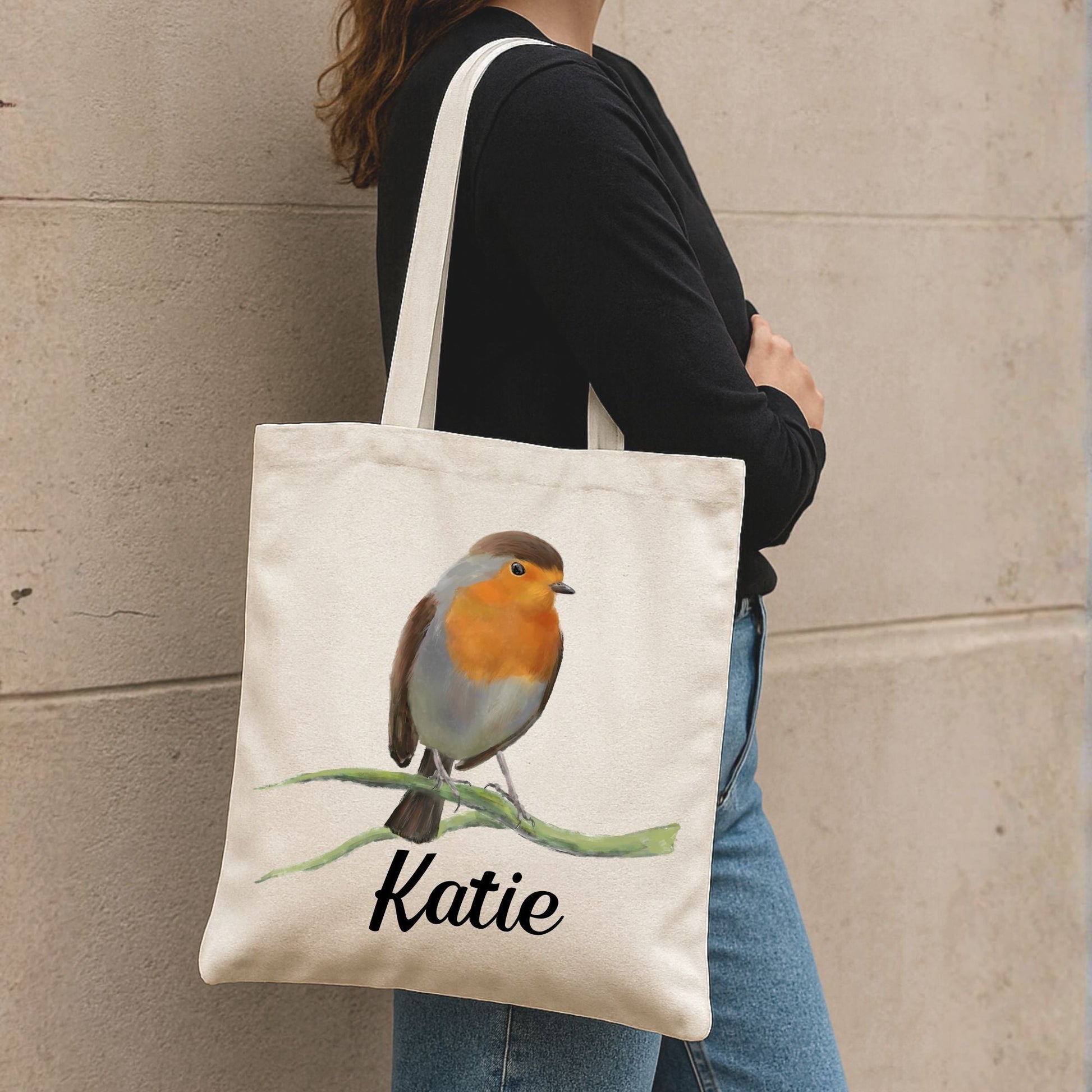 European Robin Canvas Tote Bag - MerikaArt