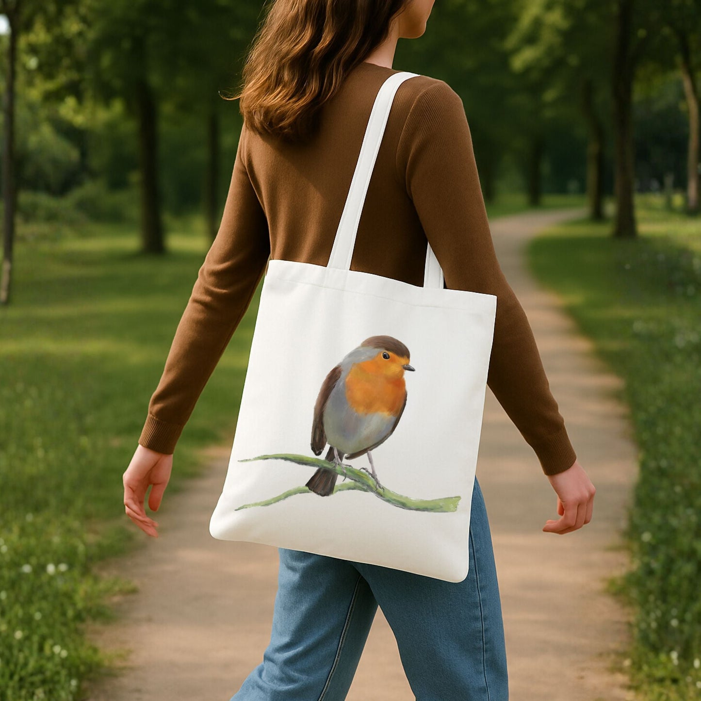 European Robin Canvas Tote Bag - MerikaArt