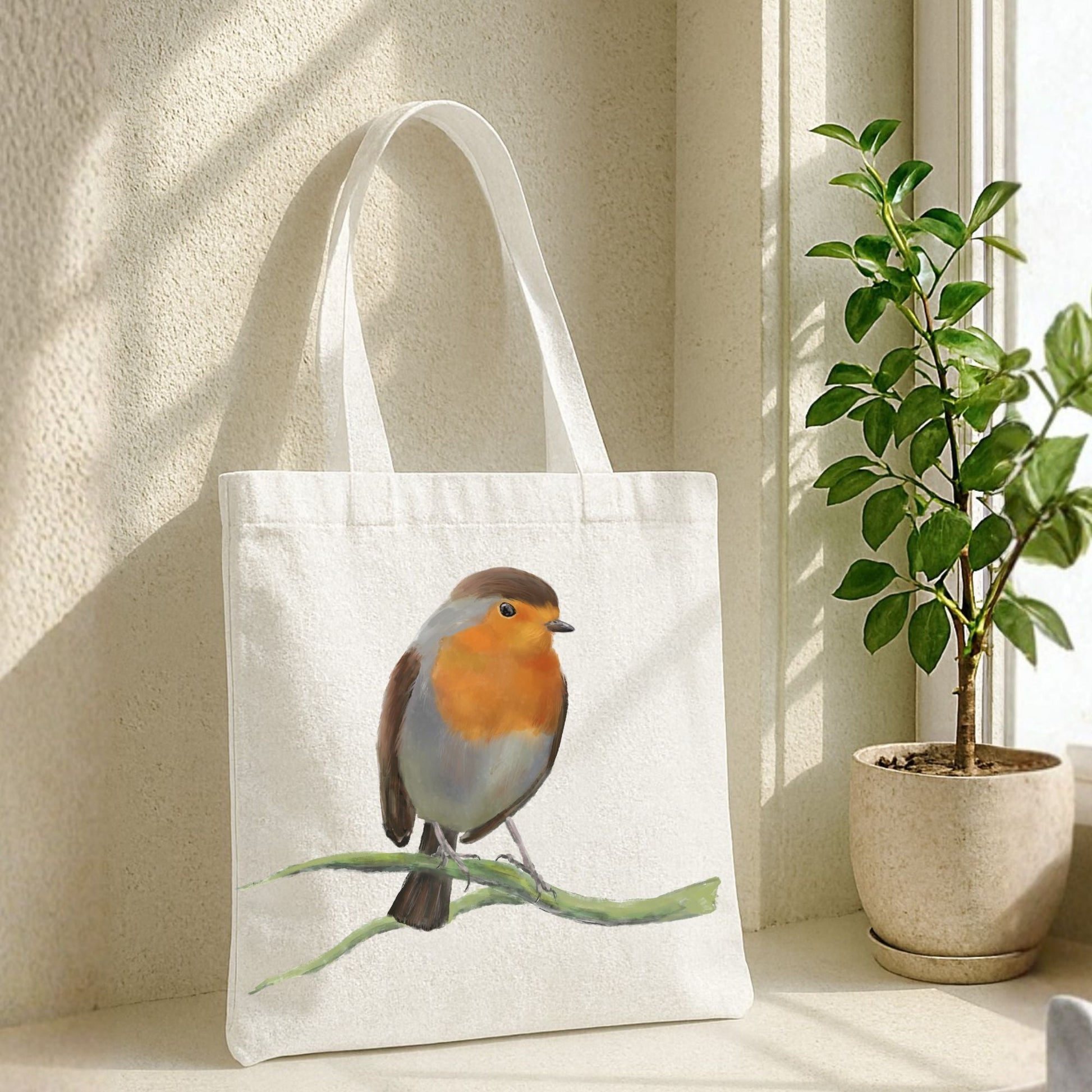European Robin Canvas Tote Bag - MerikaArt