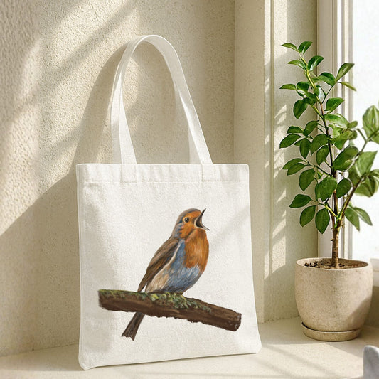 European Robin Canvas Tote Bag - MerikaArt