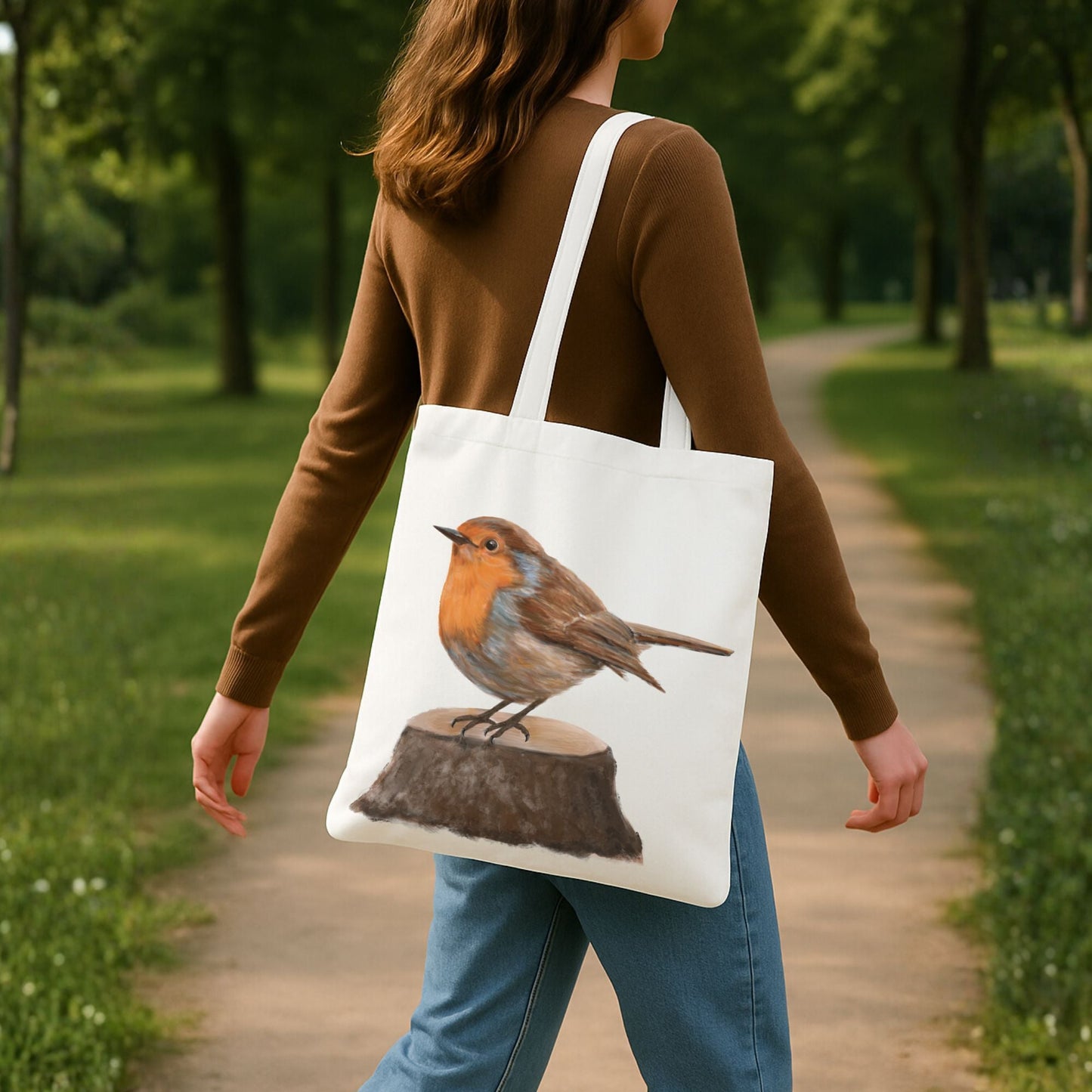 European Robin Canvas Tote Bag - MerikaArt
