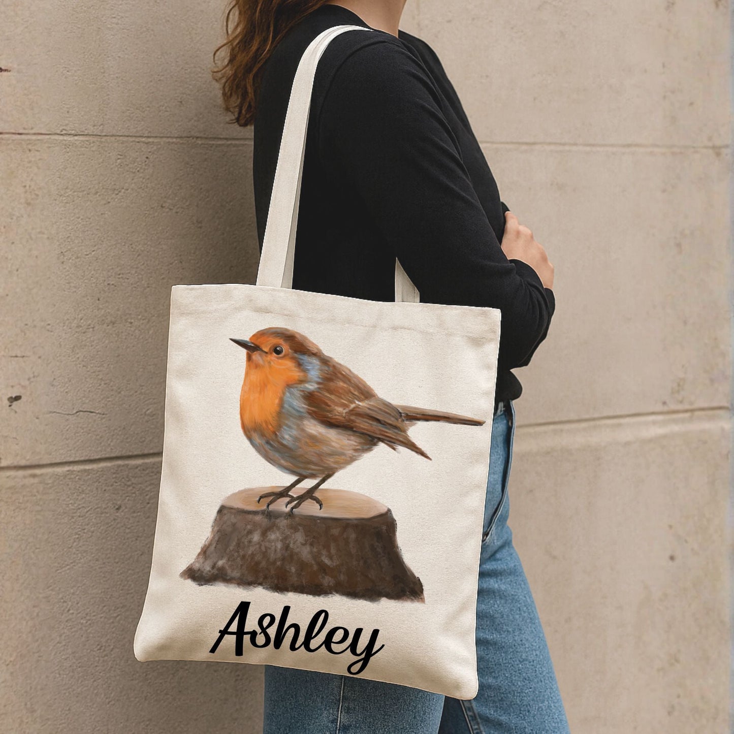 European Robin Canvas Tote Bag - MerikaArt