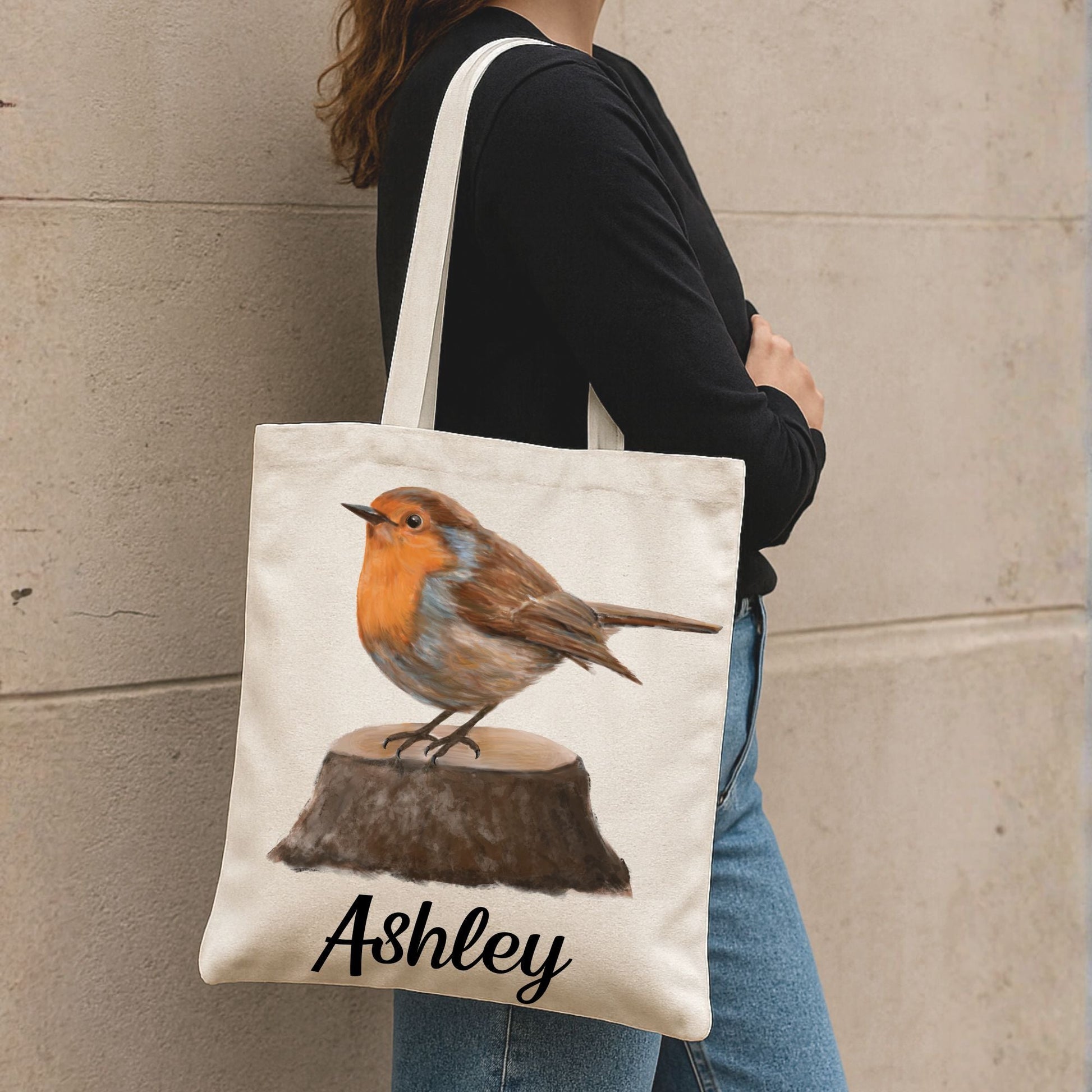 European Robin Canvas Tote Bag - MerikaArt