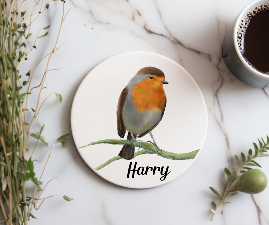 European Robin Ceramic Coaster - MerikaArt