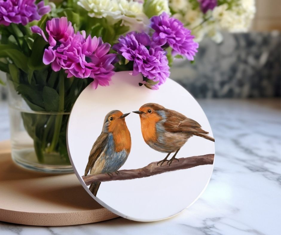 European Robin Ceramic Coaster - MerikaArt