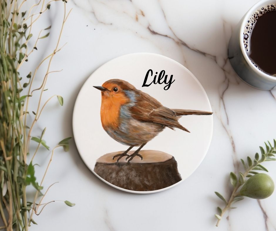 European Robin Ceramic Coaster - MerikaArt