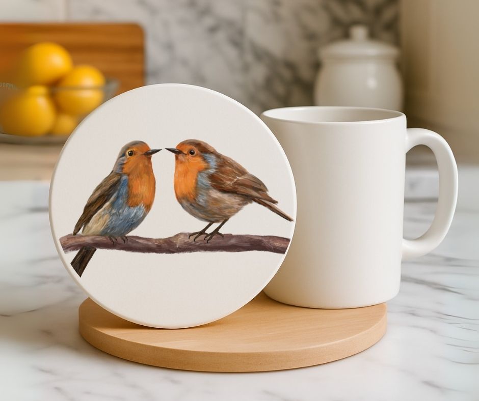 European Robin Ceramic Coaster - MerikaArt