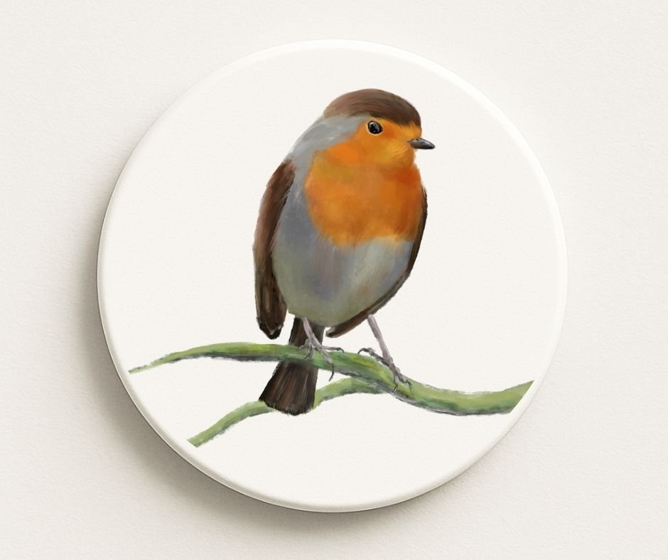 European Robin Ceramic Coaster - MerikaArt