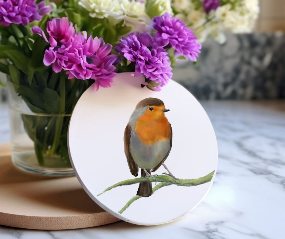 European Robin Ceramic Coaster - MerikaArt