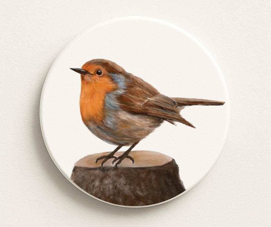 European Robin Ceramic Coaster - MerikaArt