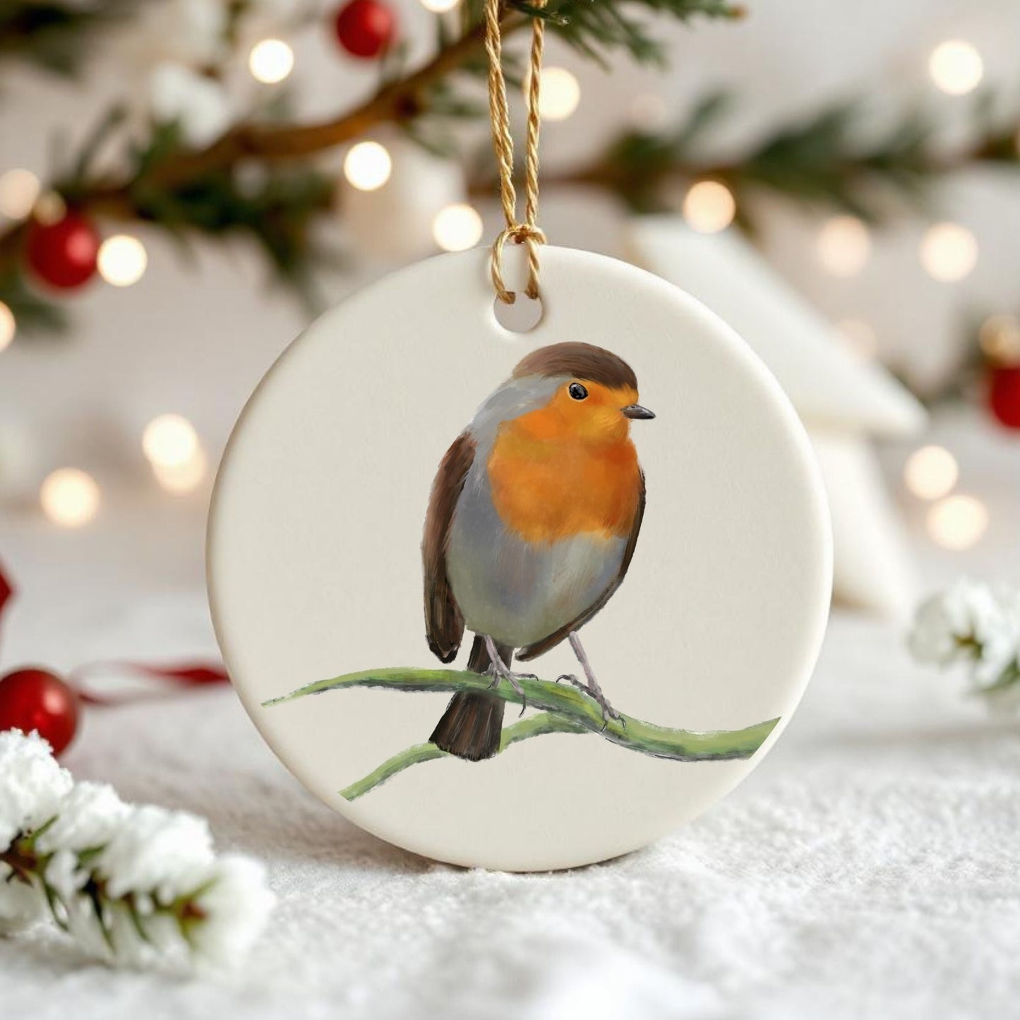 European Robin Ceramic Ornament - MerikaArt
