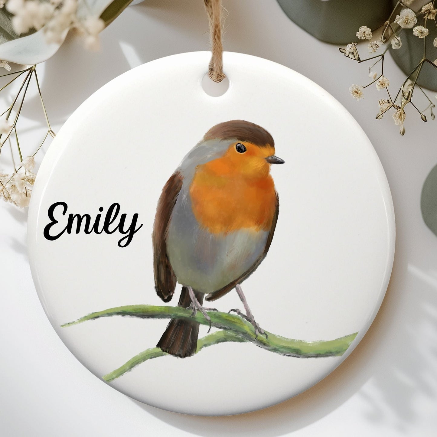 European Robin Ceramic Ornament - MerikaArt
