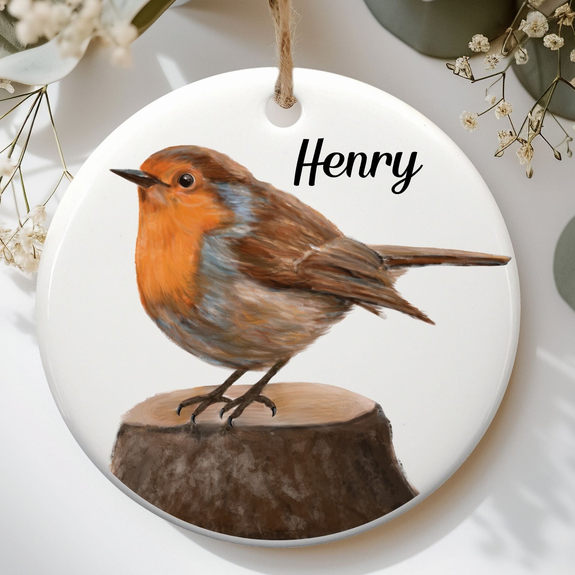European Robin Ceramic Ornament - MerikaArt
