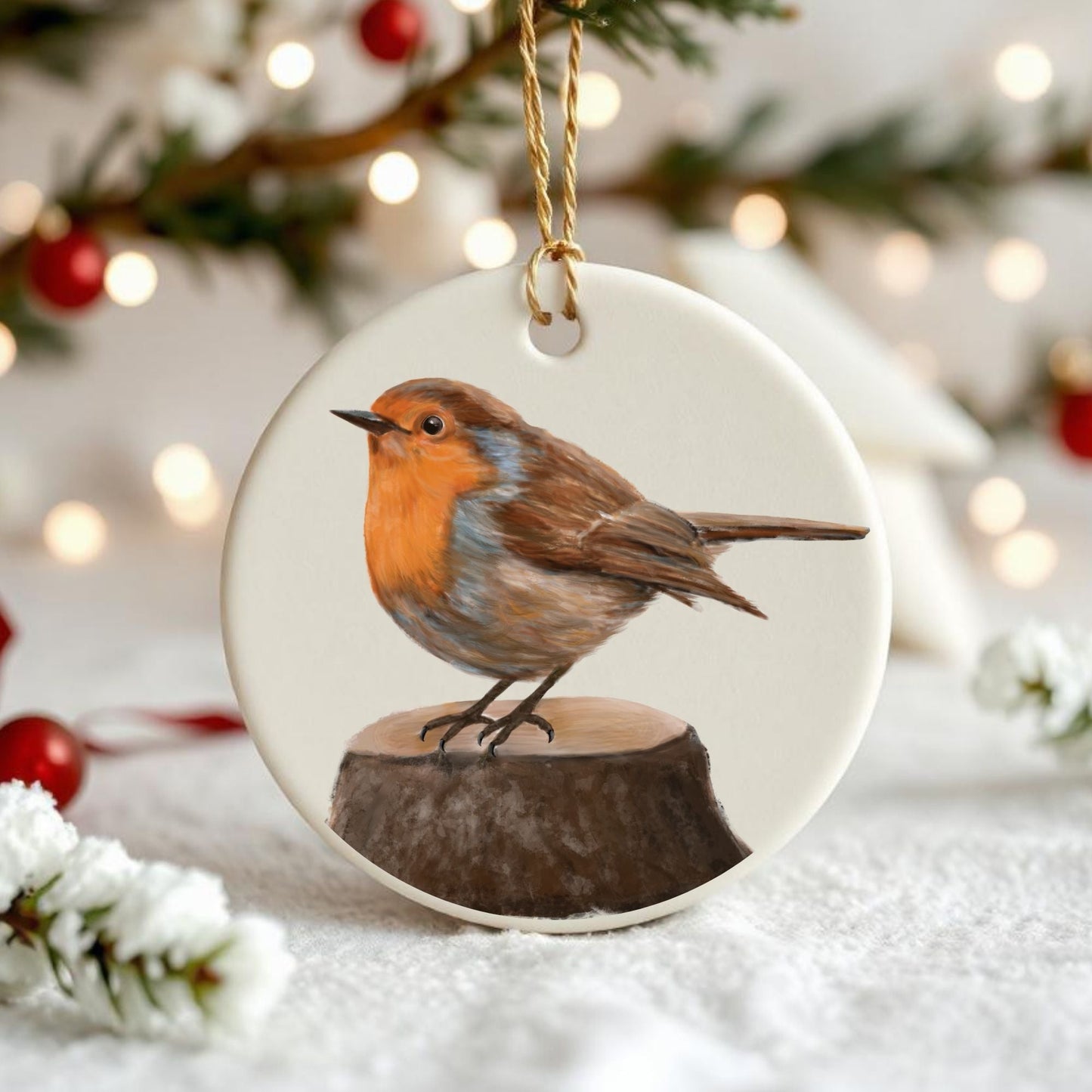 European Robin Ceramic Ornament - MerikaArt