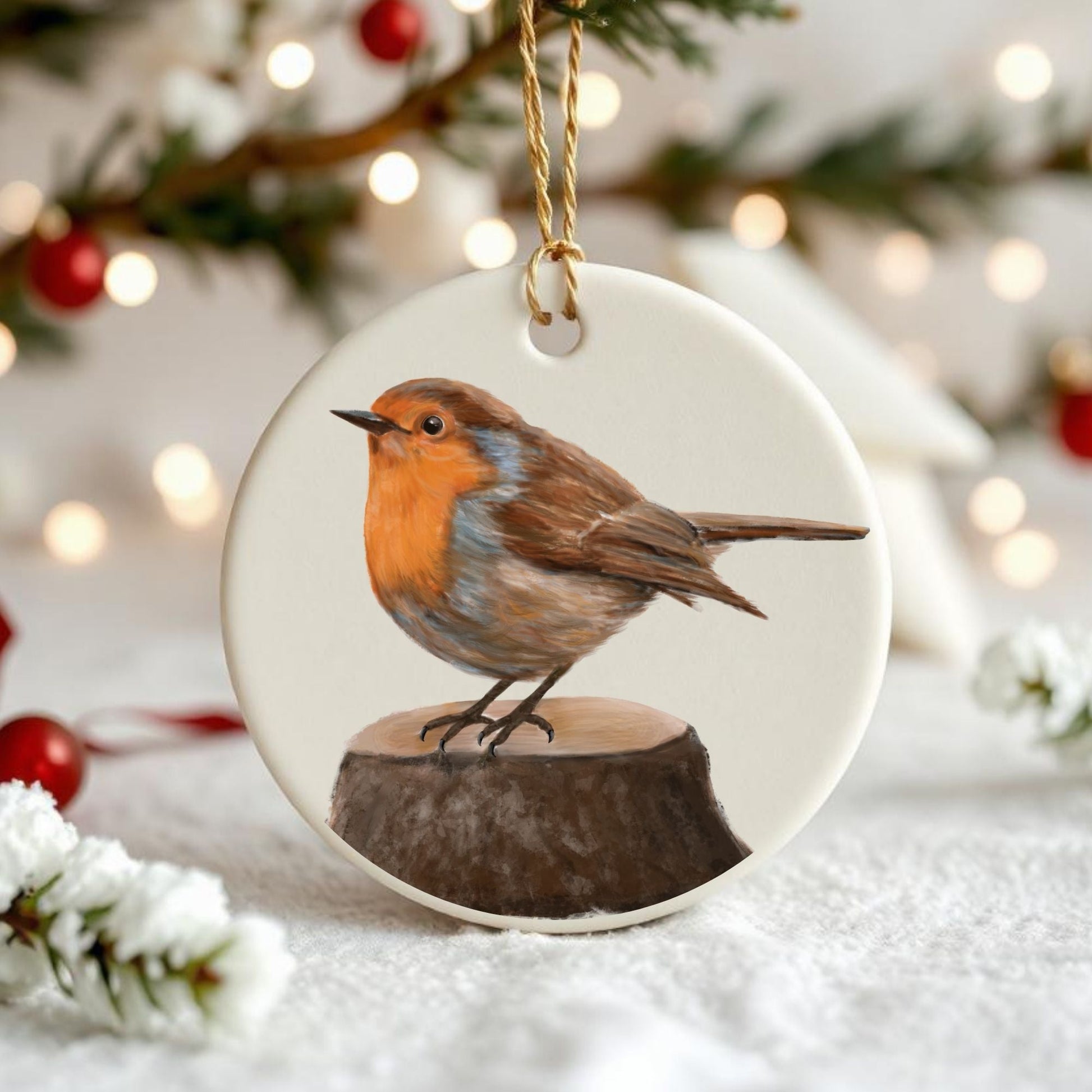 European Robin Ceramic Ornament - MerikaArt