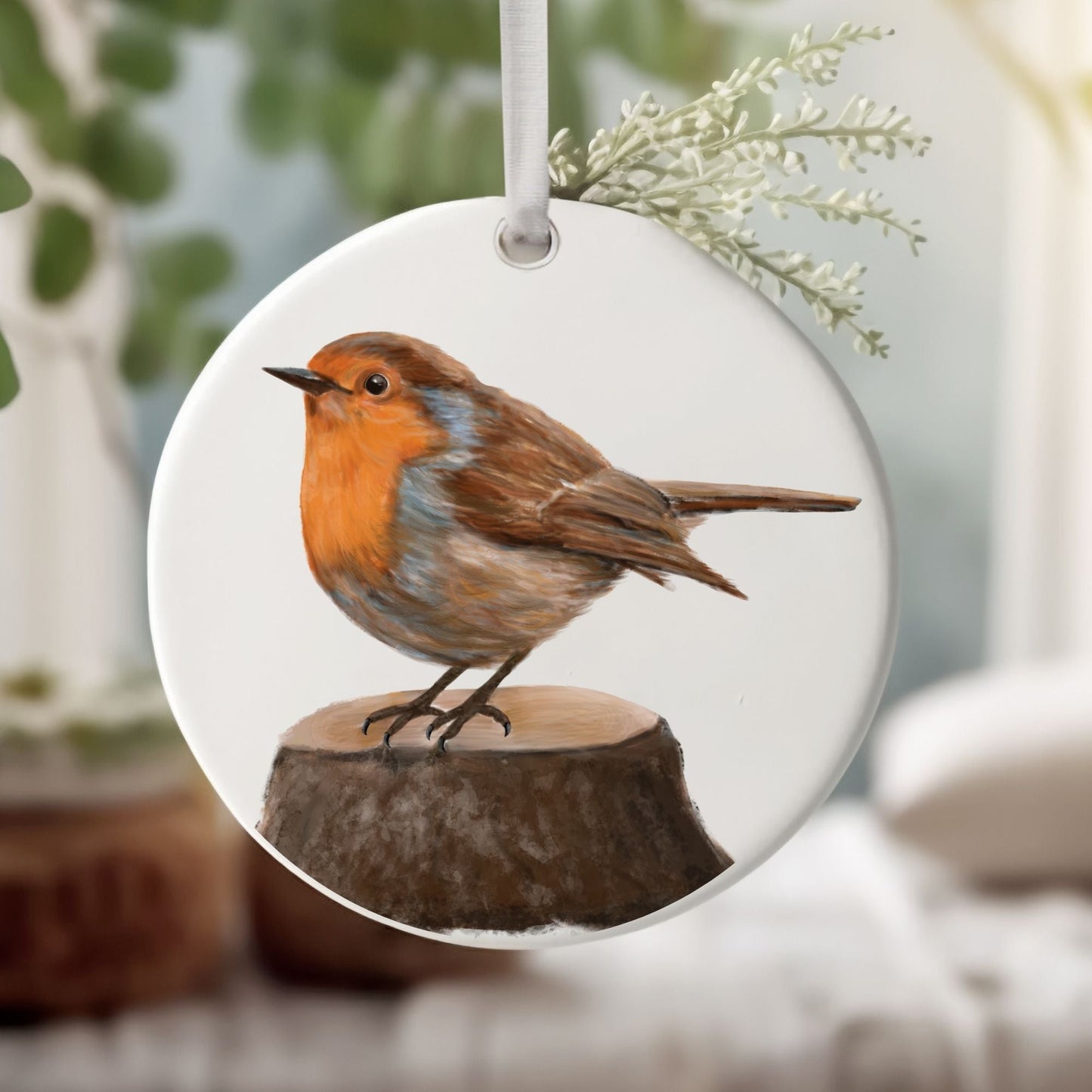 European Robin Ceramic Ornament - MerikaArt