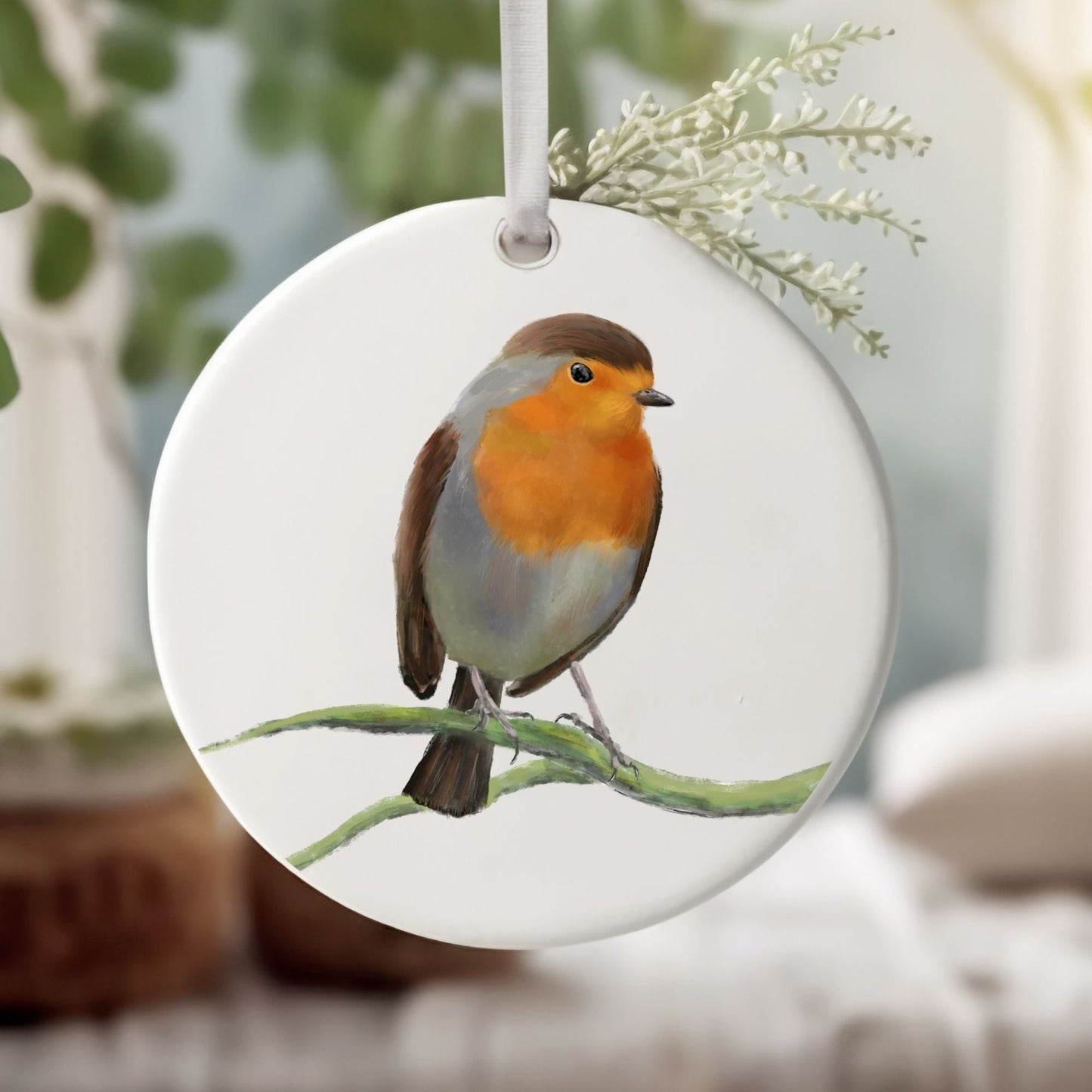 European Robin Ceramic Ornament - MerikaArt