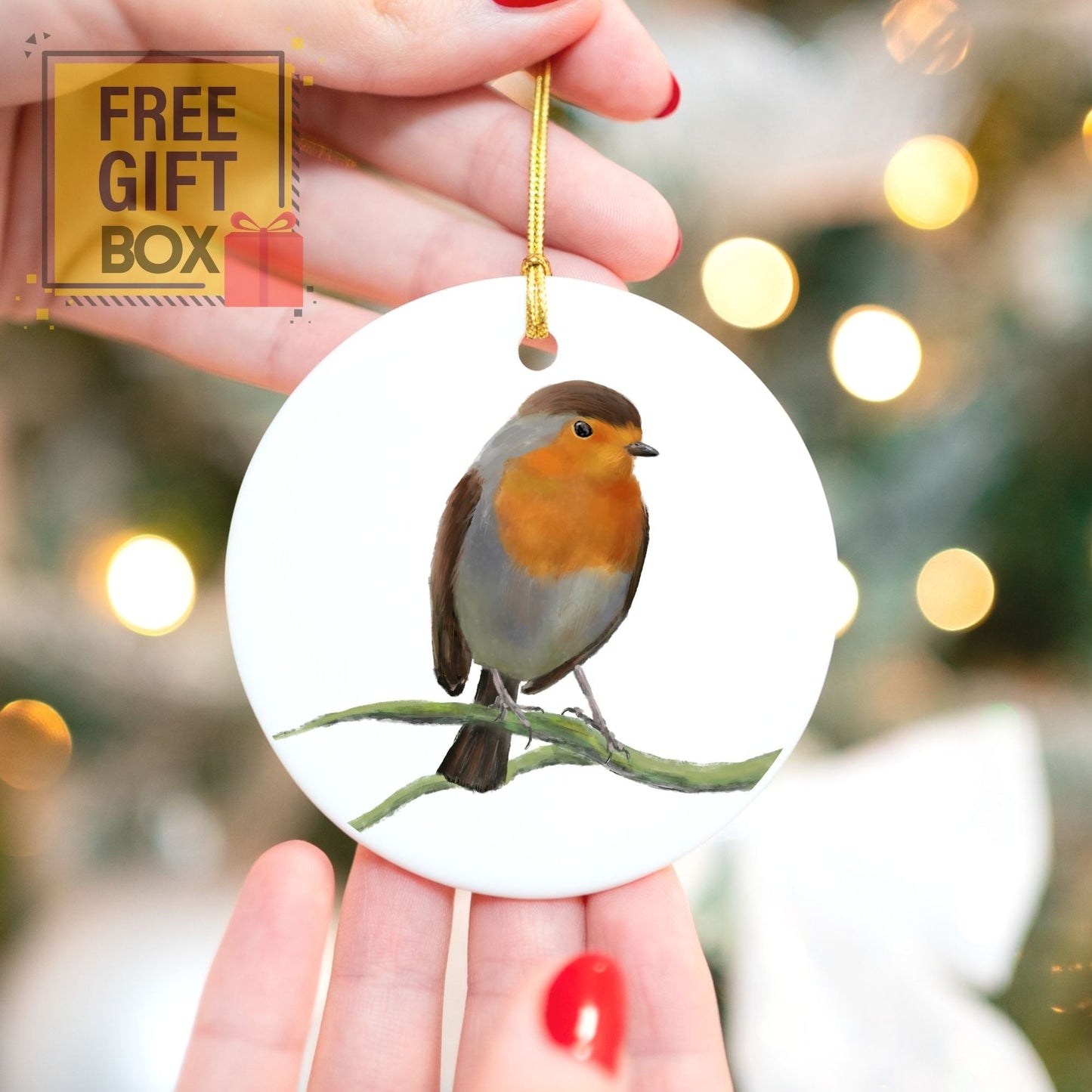 European Robin Ceramic Ornament - MerikaArt