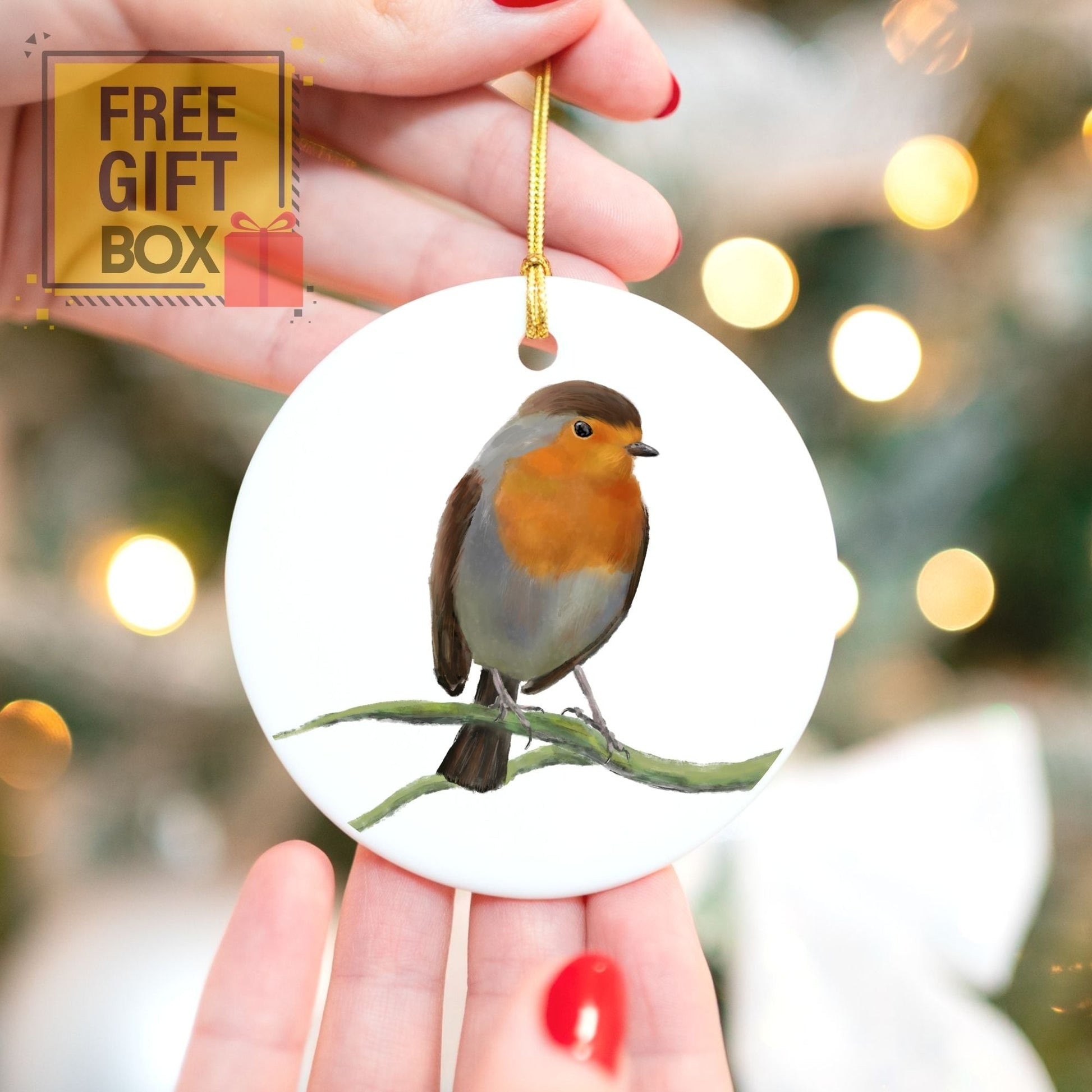 European Robin Ceramic Ornament - MerikaArt
