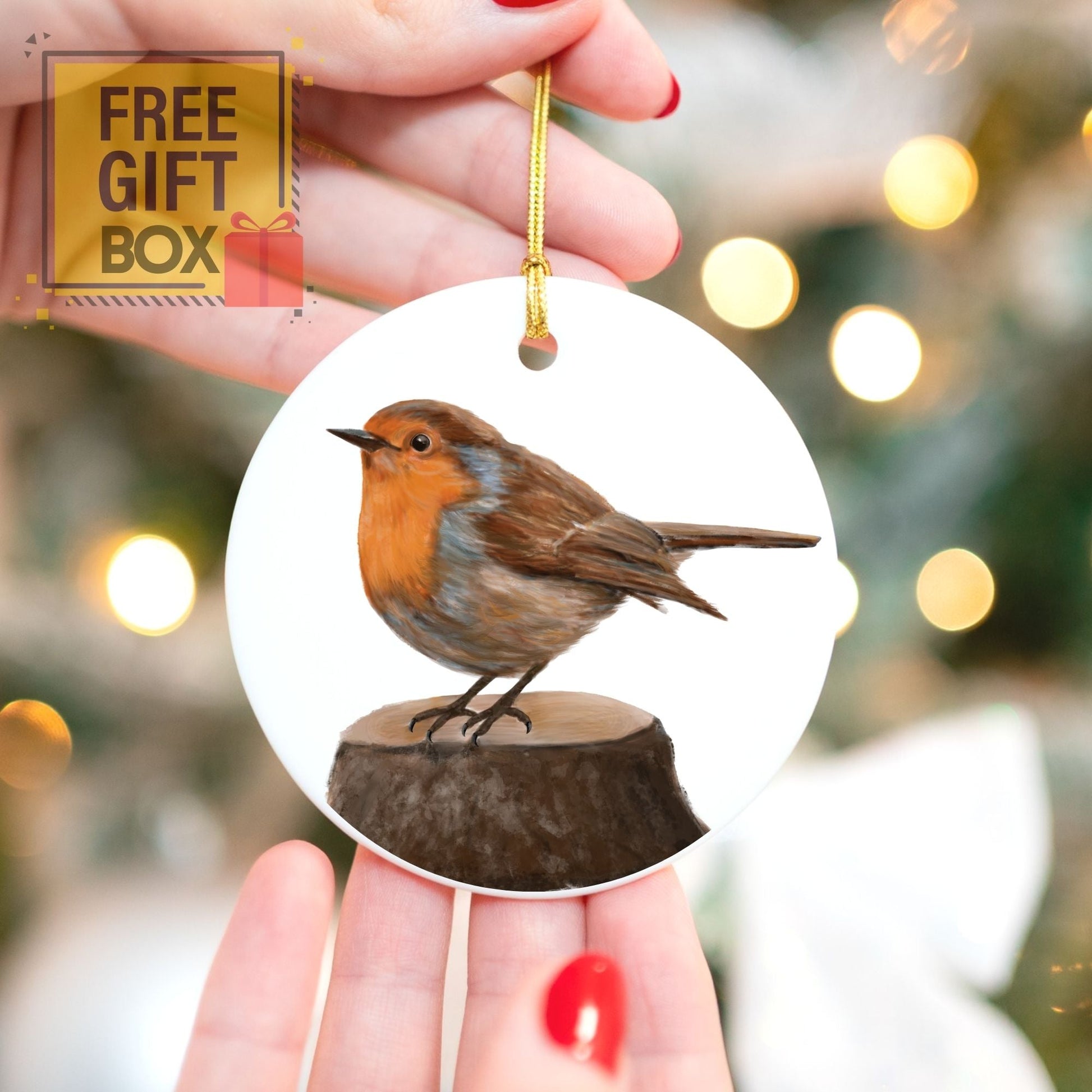 European Robin Ceramic Ornament - MerikaArt