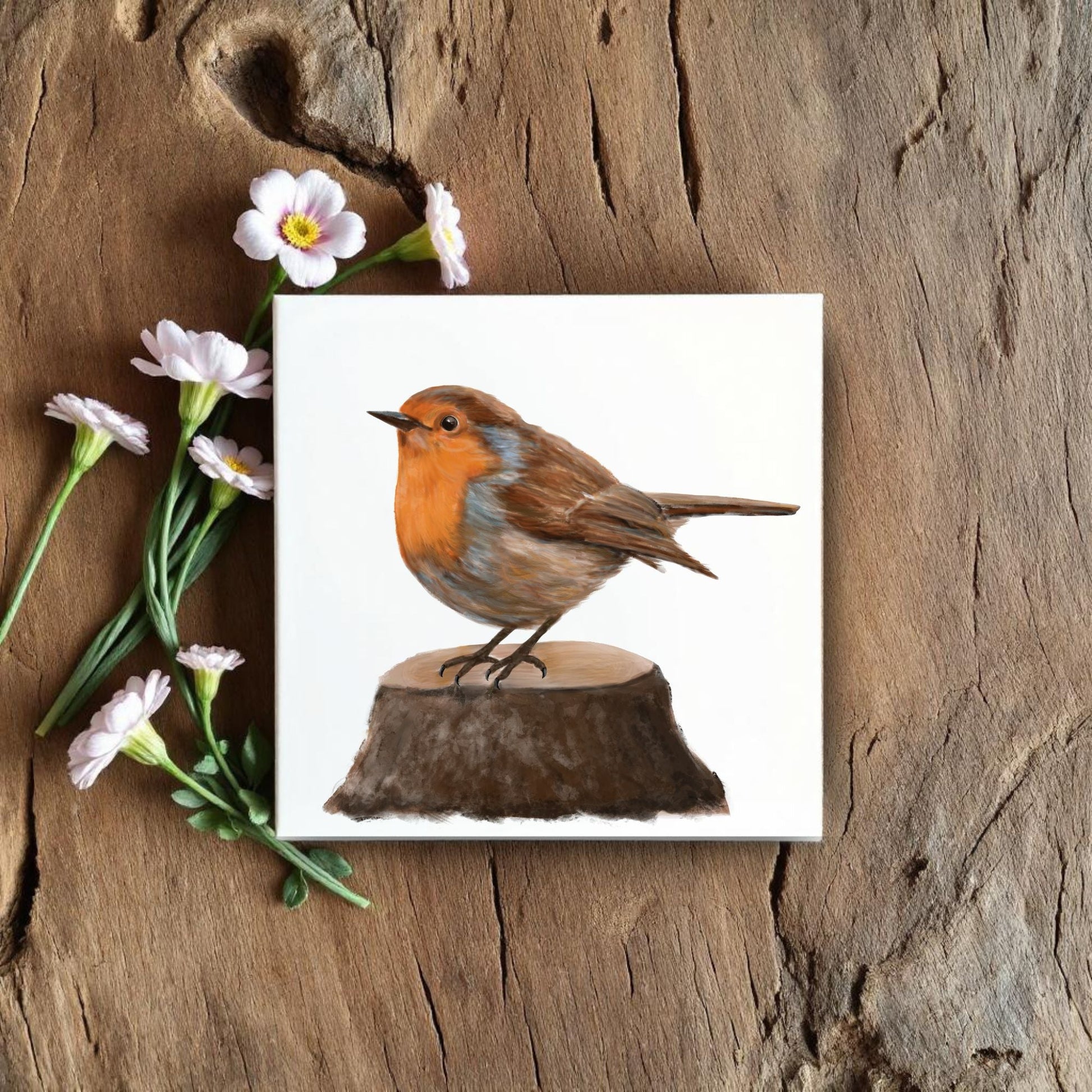 European Robin Ceramic Tile – Handcrafted Bird Lover Artwork - MerikaArt