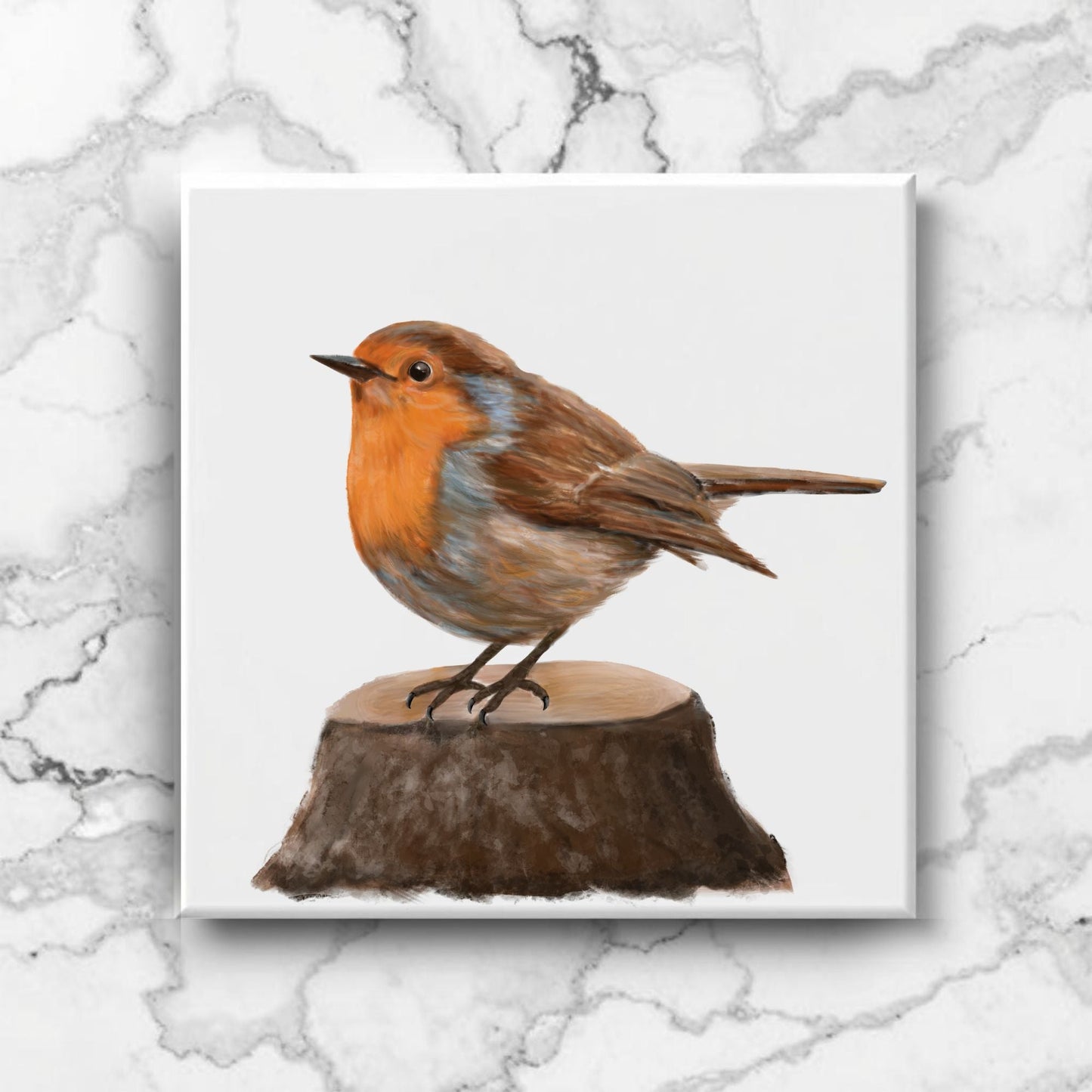 European Robin Ceramic Tile – Handcrafted Bird Lover Artwork - MerikaArt