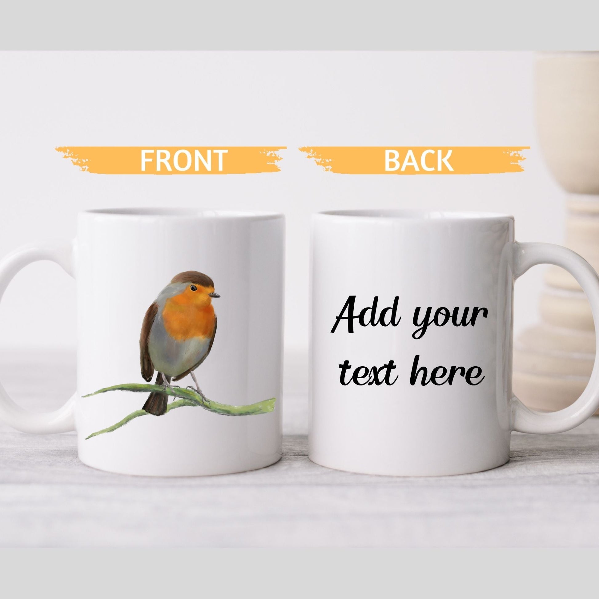 European Robin Mug with Hand - Illustrated Design - MerikaArt