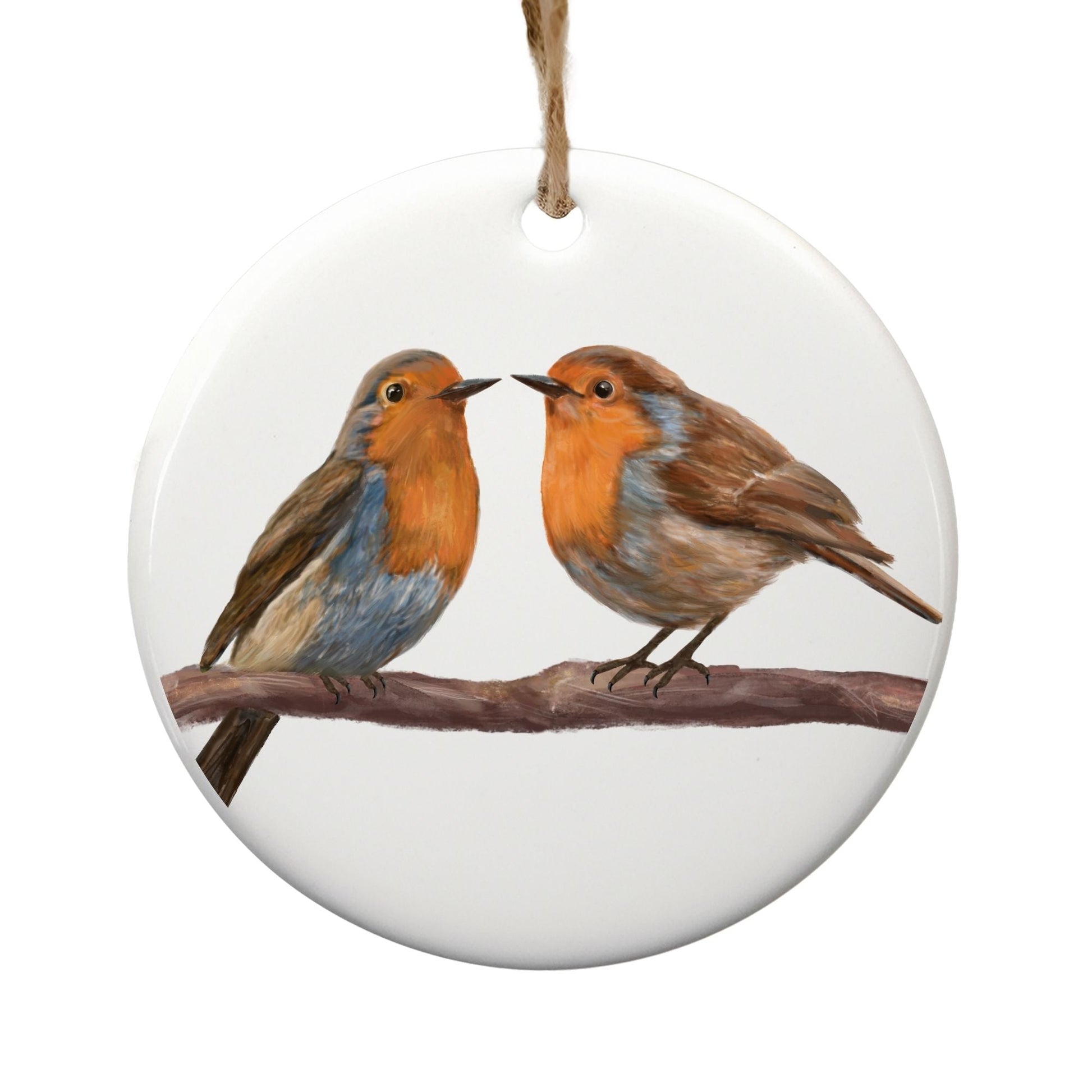 European Robin Pair Ceramic Ornament - MerikaArt