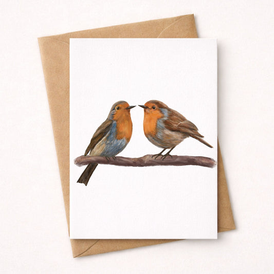 European Robin Pair Postcard - MerikaArt