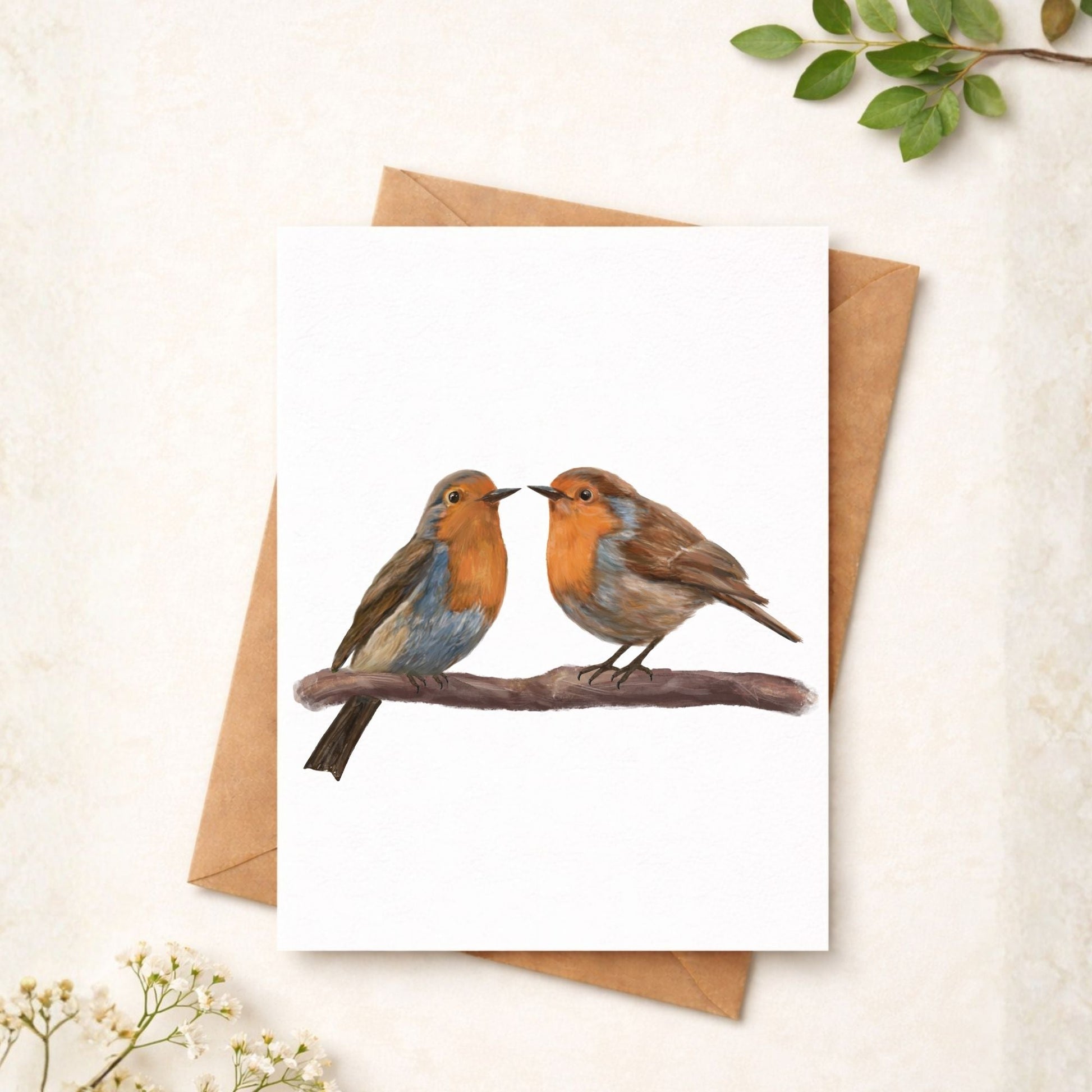 European Robin Pair Postcard - MerikaArt