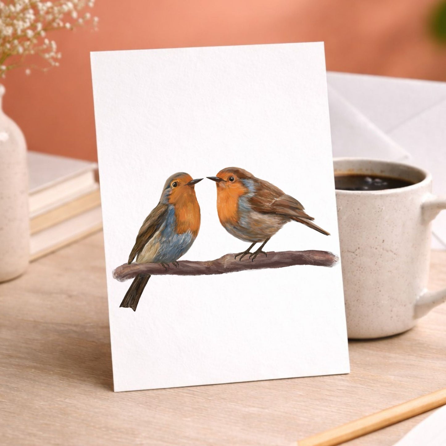 European Robin Pair Postcard - MerikaArt